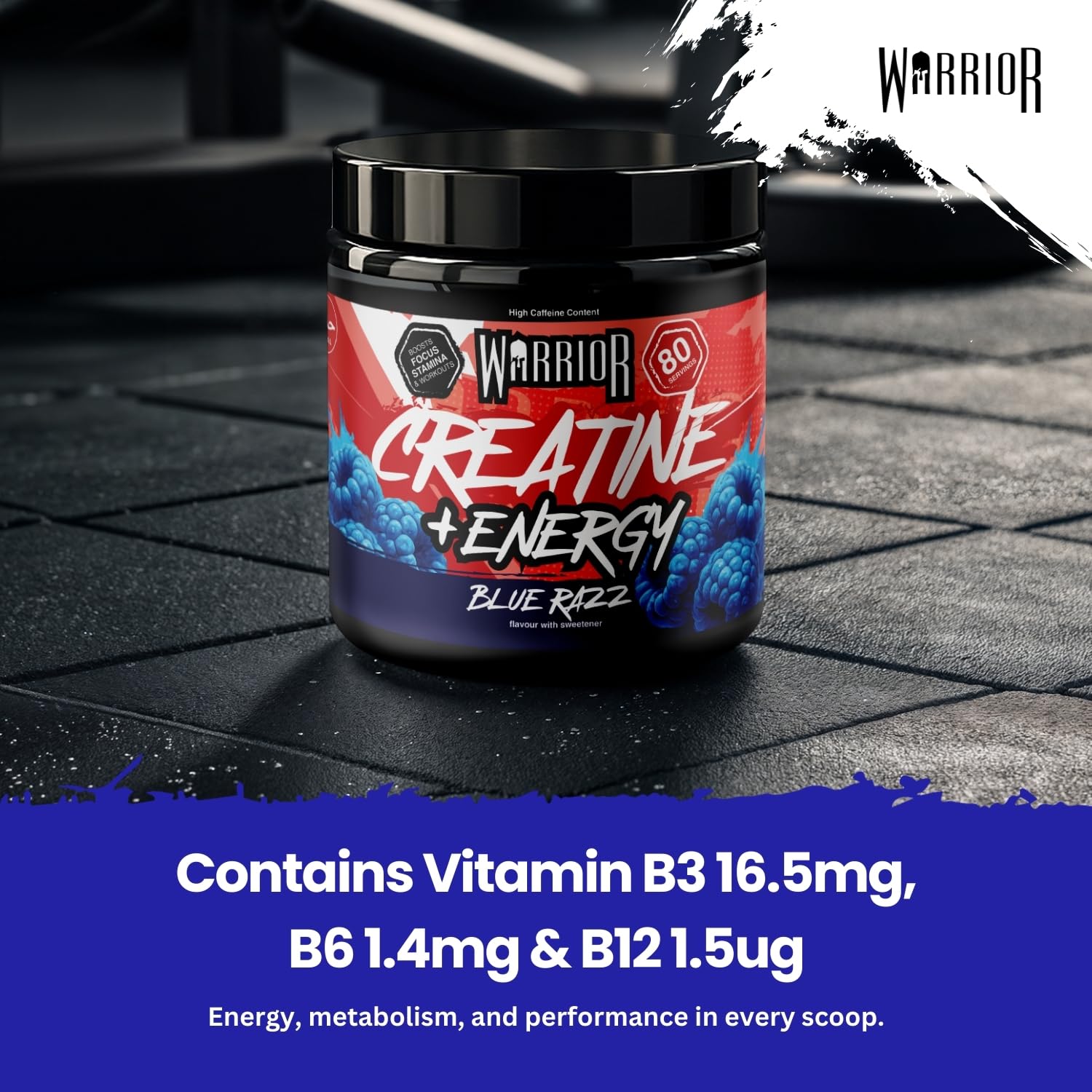 Warrior Creatine Monohydrate Powder + Energy - 360g, 80 Servings | Raspberry 4