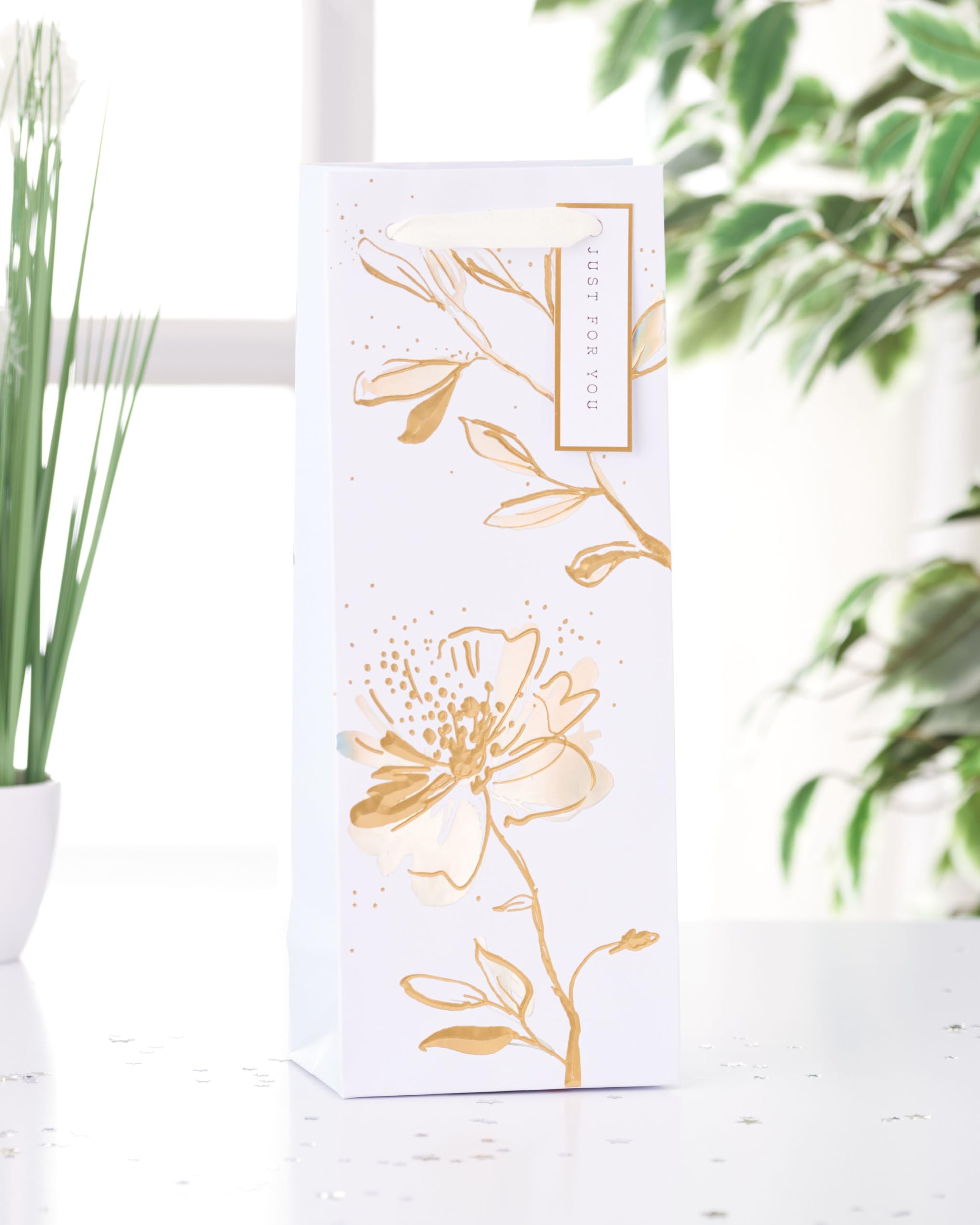 UK Greetings Camden Collection Floral Bottle Gift Bag | Gold & Silver Accents | FSC Certified 2