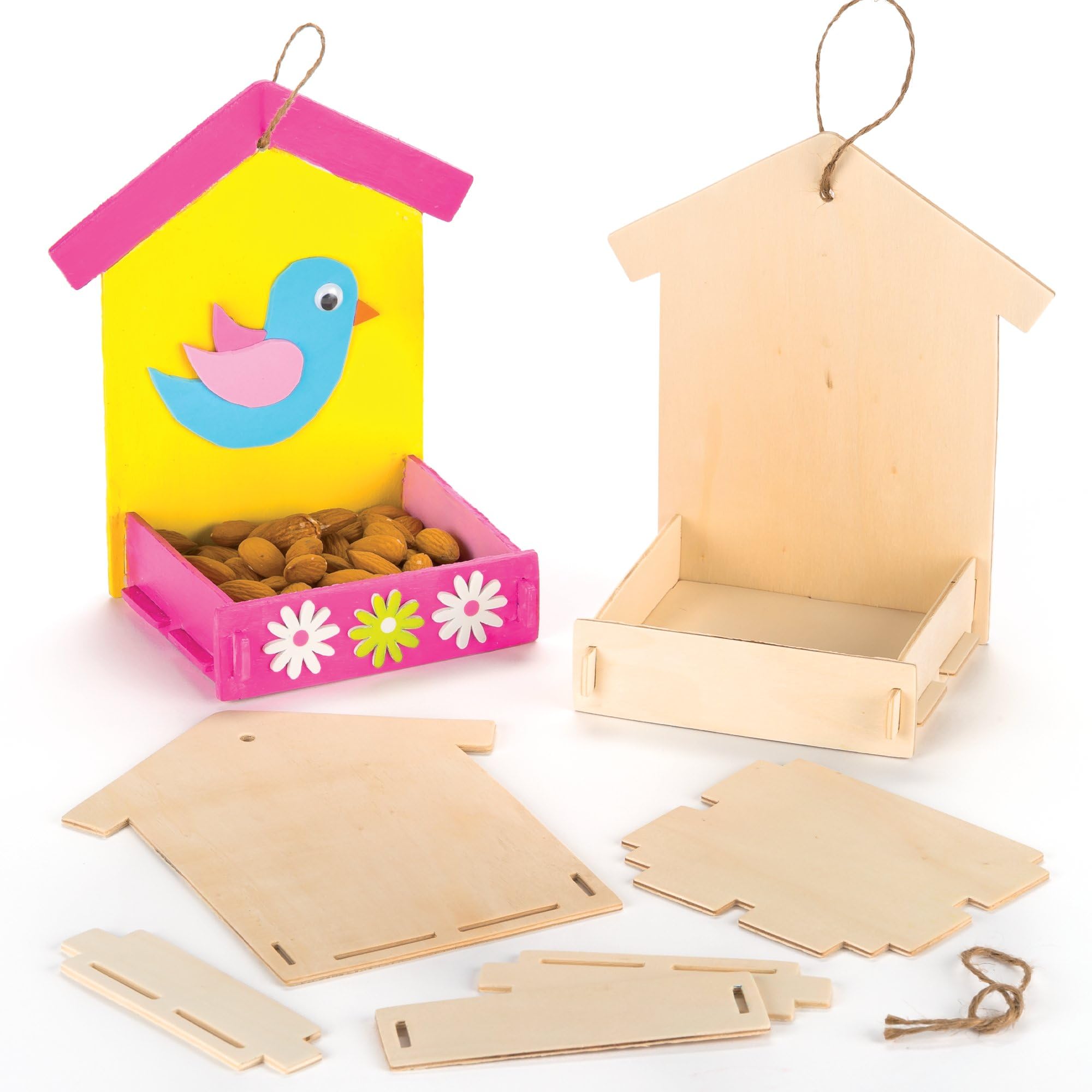 Baker Ross Mini Wooden Bird Feeder Kits - Paintable Craft Set | Pack of 3 | Customizable 1
