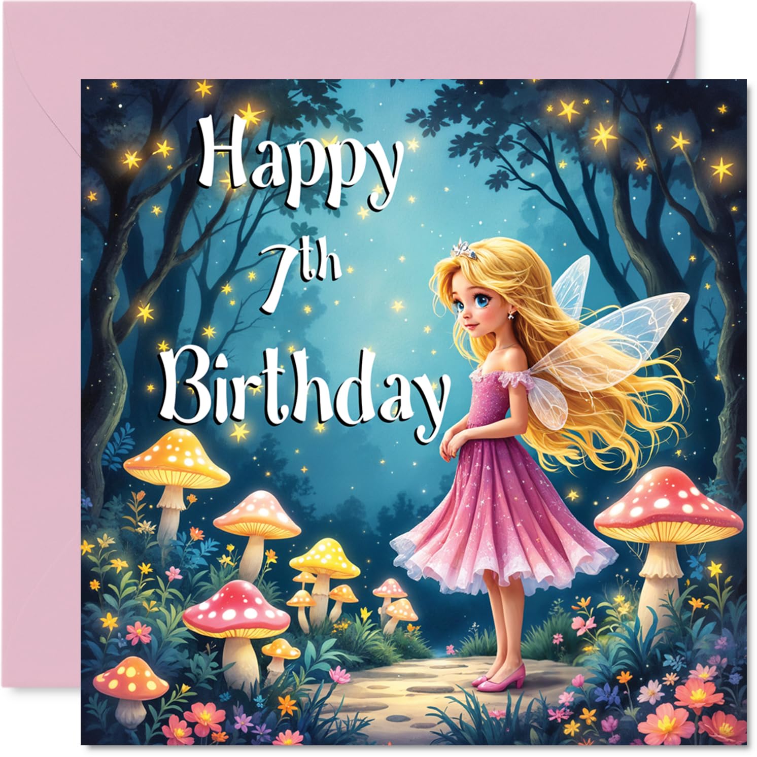 Stuff4 7th Birthday Card for Girls - Fairy Garden Design | Blank Inside | 145mm x 145mm