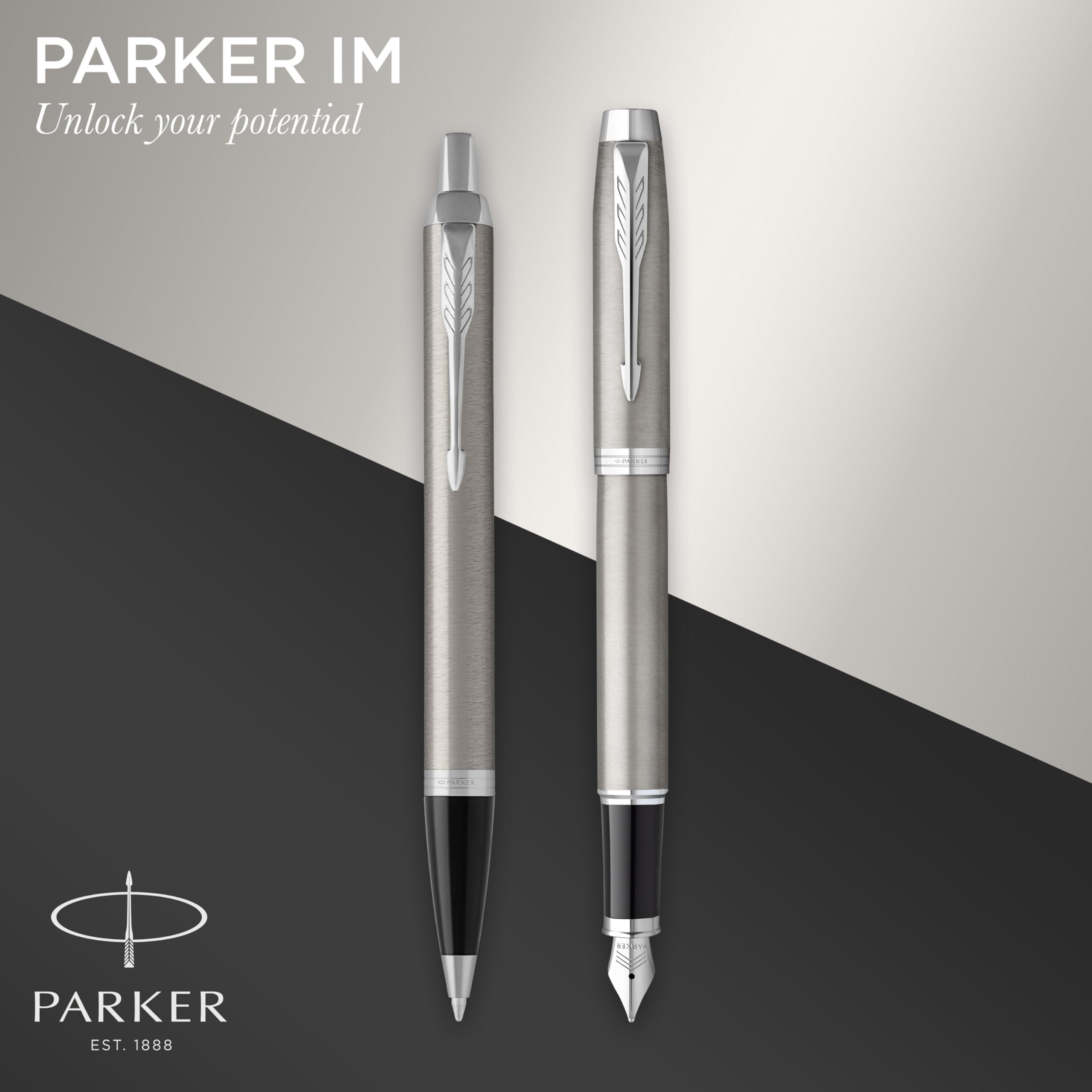 PARKER IM Duo Pen Gift Set - Fountain Pen, Ballpoint Pen & PU Pouch | Stainless Steel