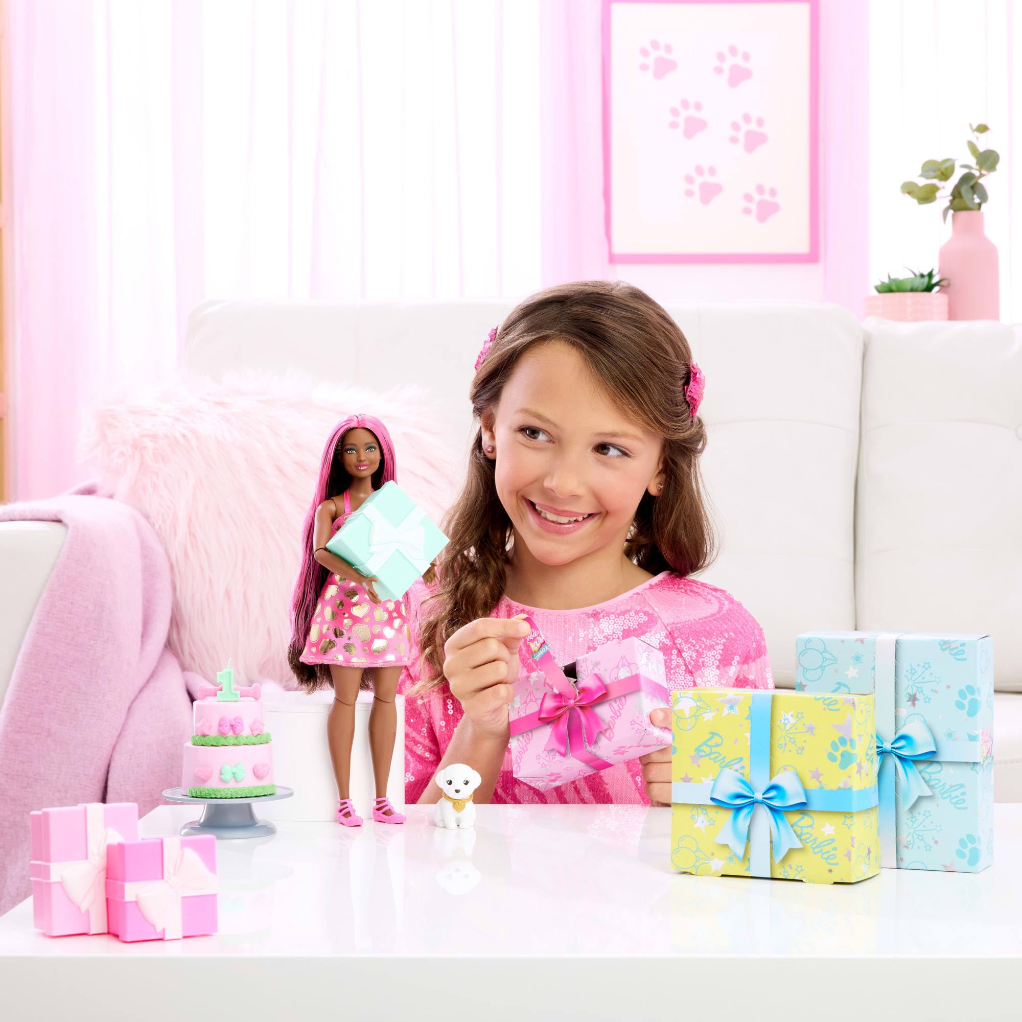 Barbie Party Unboxed Doll & Accessories - Pet Birthday Series Shimmerin' Hearts, 15-Piece Playset for Kids 2