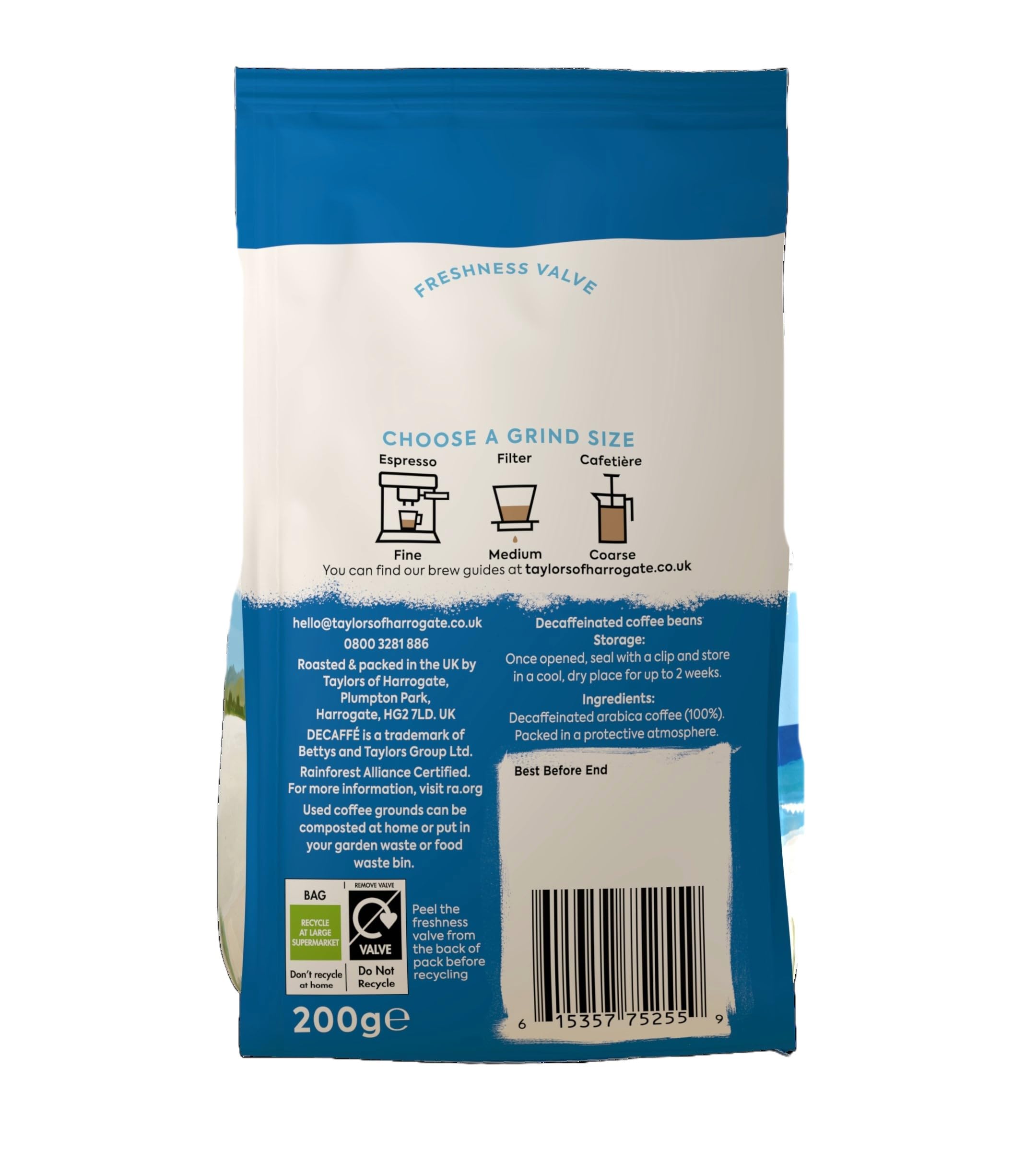 Taylors of Harrogate Decaffe Coffee Beans 200g (Pack of 6) - Total 1.2kg 3