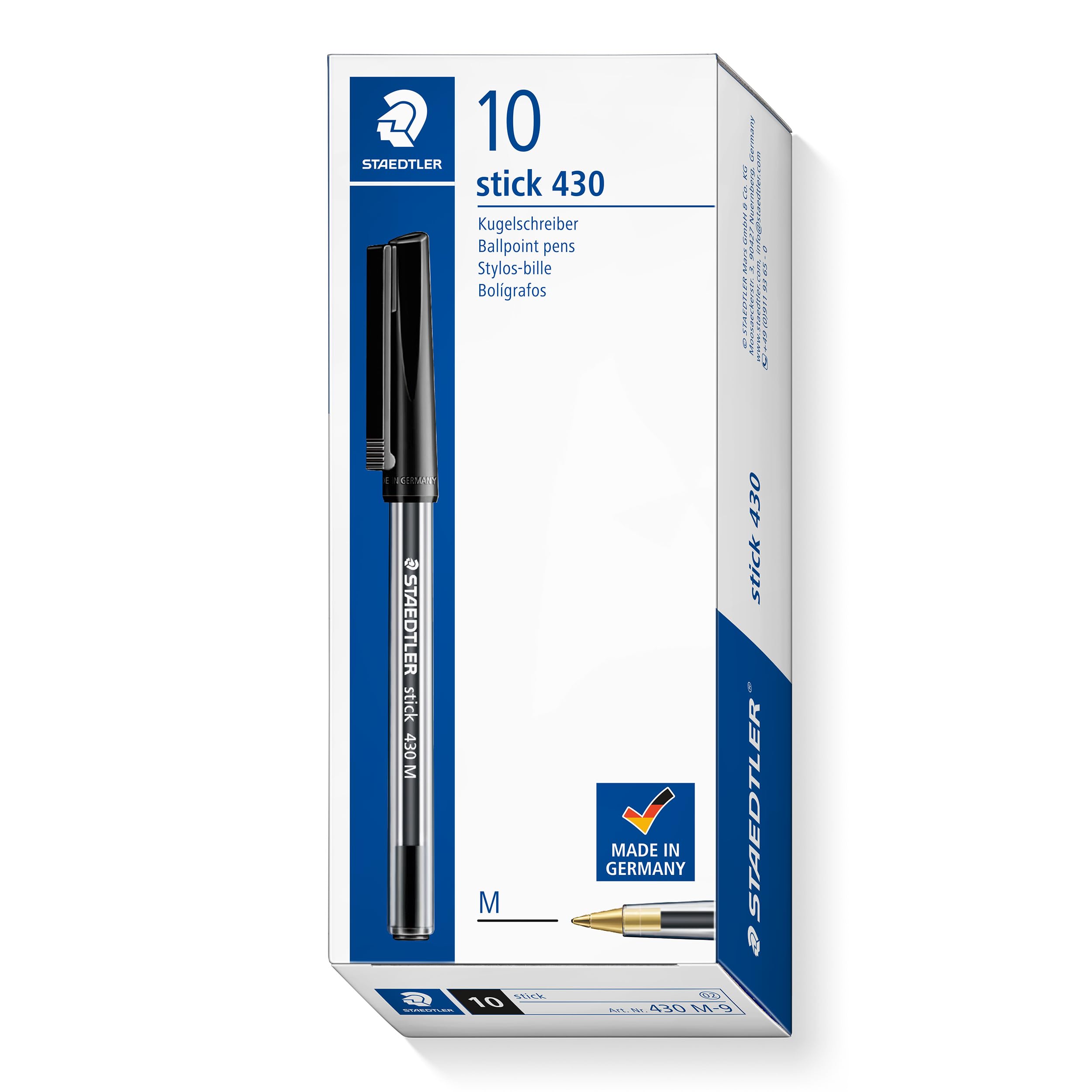STAEDTLER Stick 430 M-9 Ballpoint Pen - Medium Point, Black Ink | Box of 10