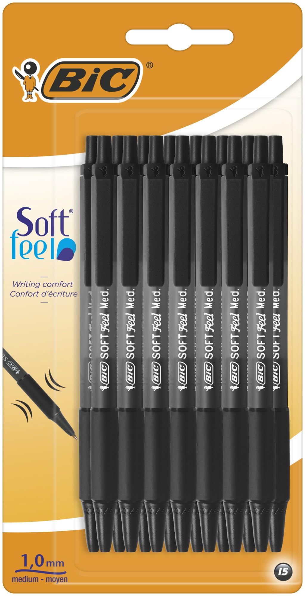 BiC Soft Feel Clic Grip Ballpoint Pen, Pack of 15, Black 1