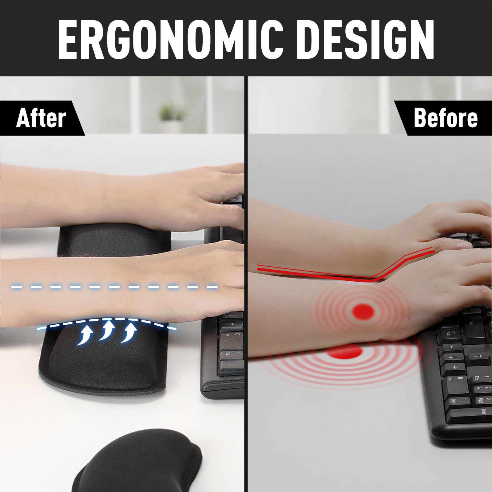 Gimars Enlarge Silky Gel Memory Foam Wrist Rest for Keyboard and Mouse | 3CM Thick | Black 4
