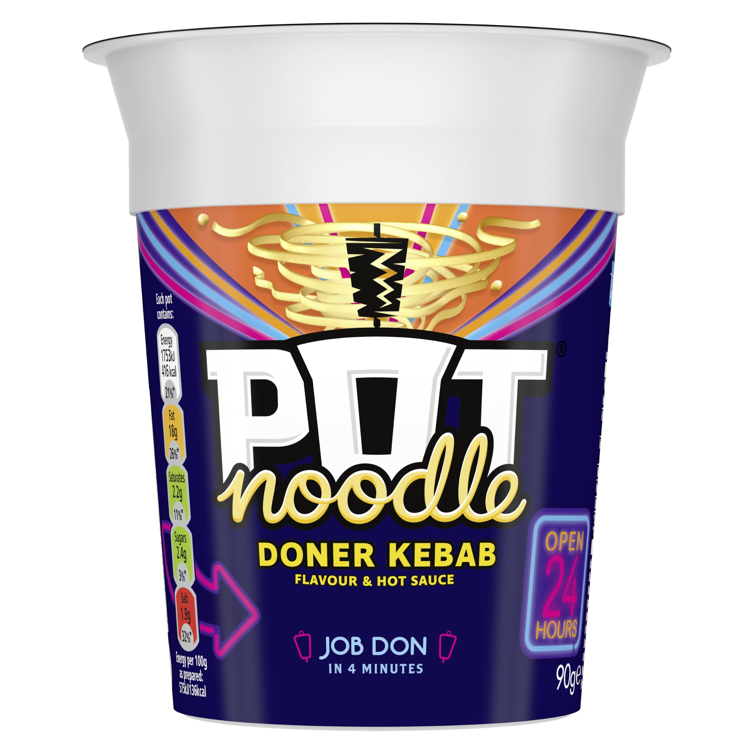 Pot Noodle Doner Kebab Instant Noodles - 12 x 90g Pots