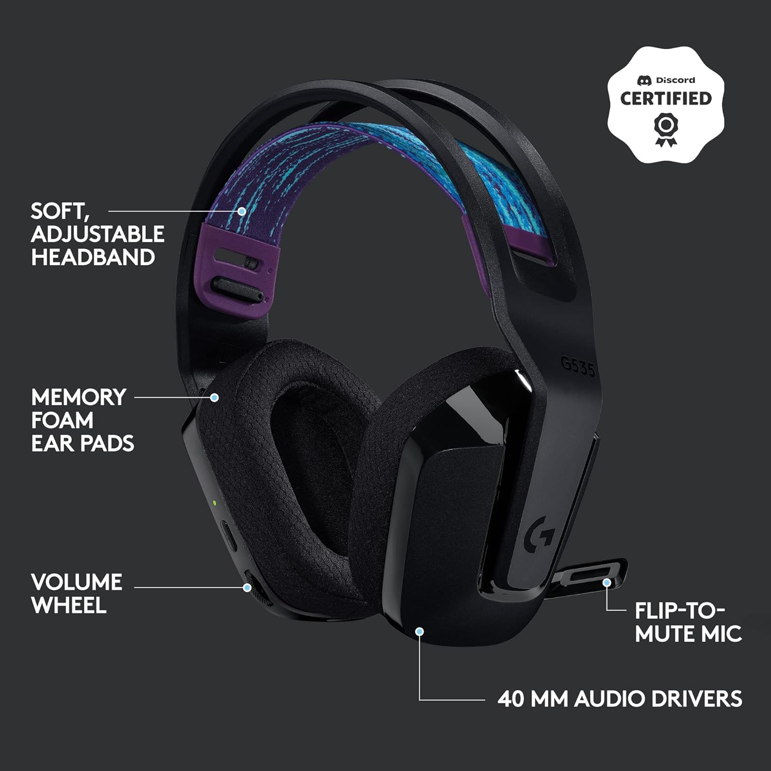 Logitech G G535 LIGHTSPEED Wireless Gaming Headset - 40mm Drivers, Lightweight 236g, USB Plug & Play for PC and PlayStation 3