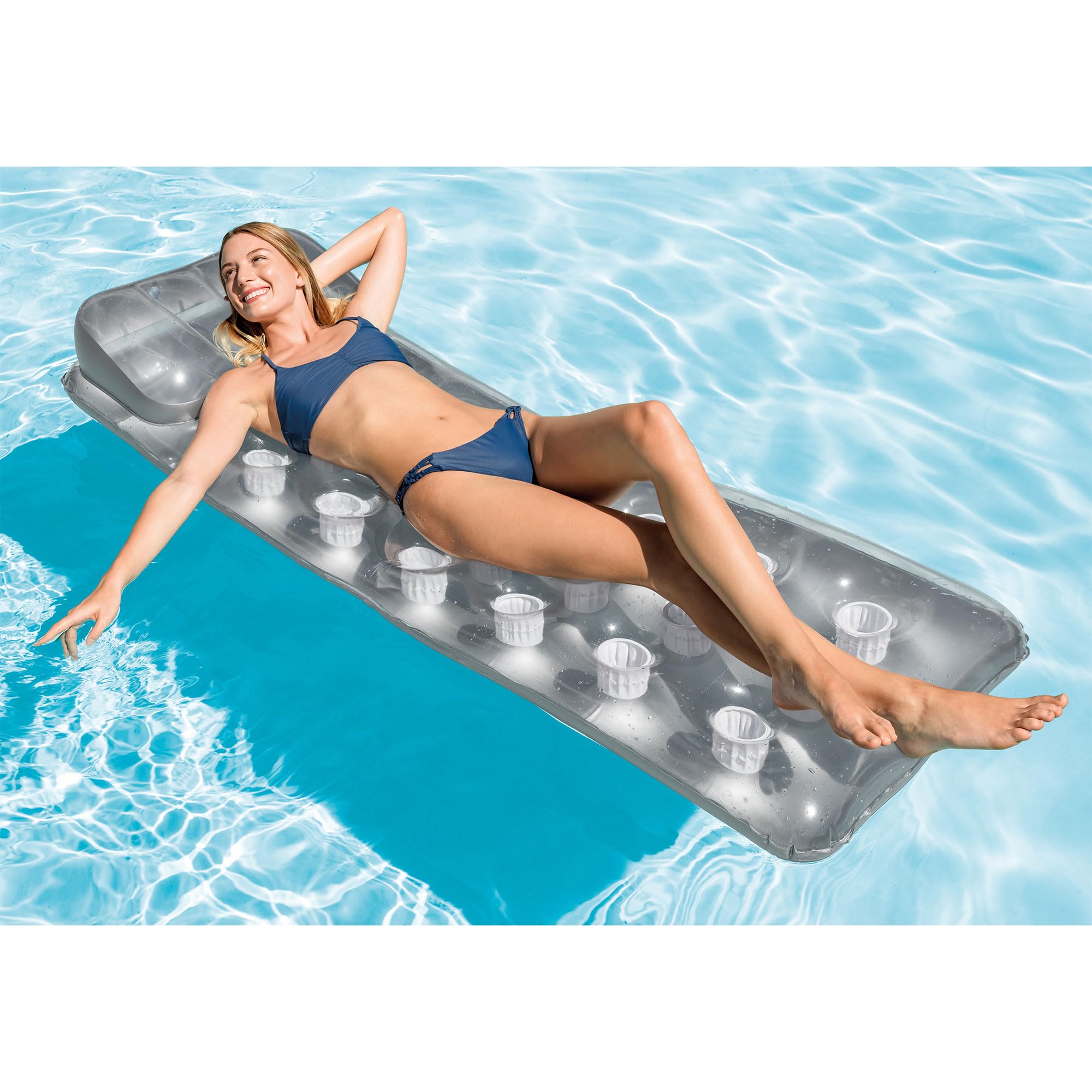 Intex 58894EU Suntanner Lounge Airbed - 74" x 28" | Coil Beam Construction | Cup Holder 5