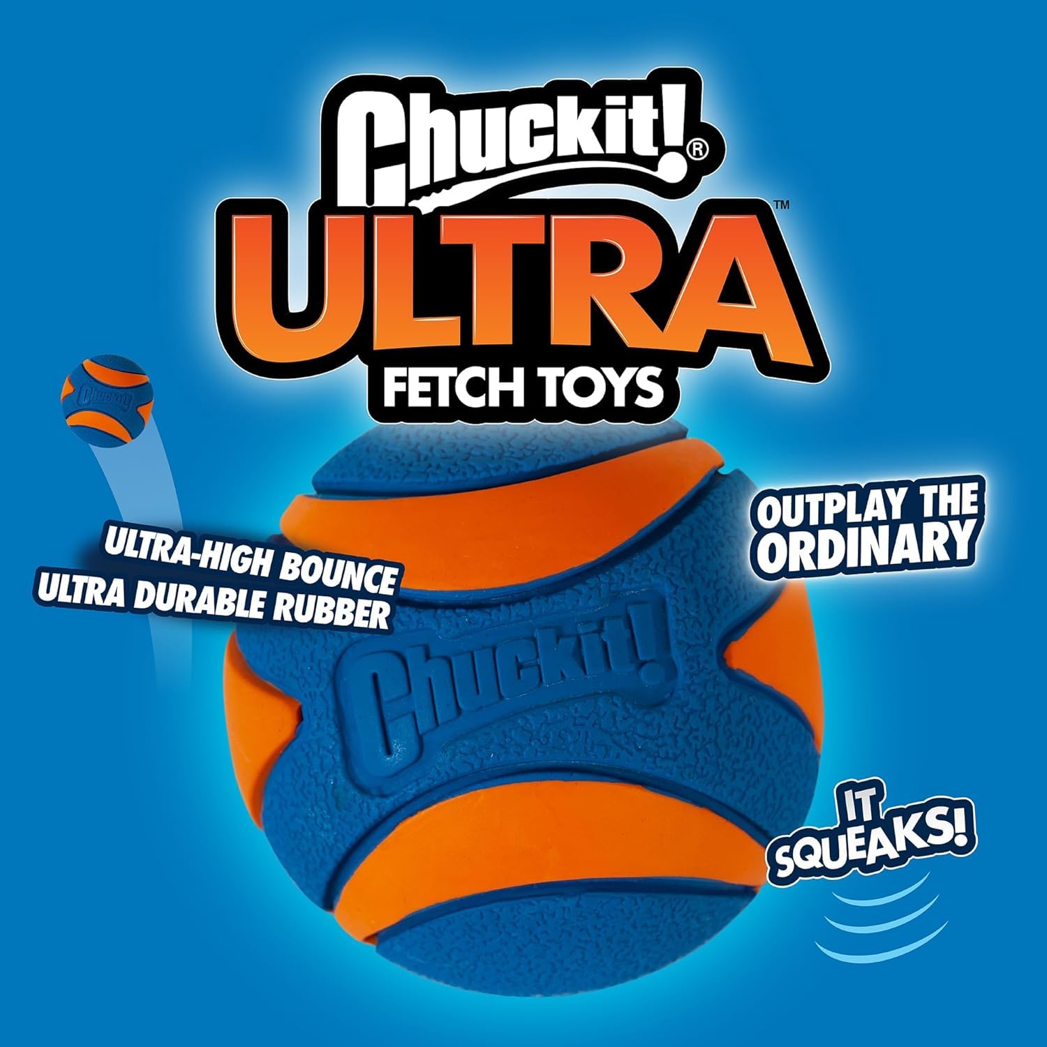 Chuckit! Ultra Squeaker Dog Ball - Medium Natural Rubber Fetch Toy | 3 Pack | Orange 4