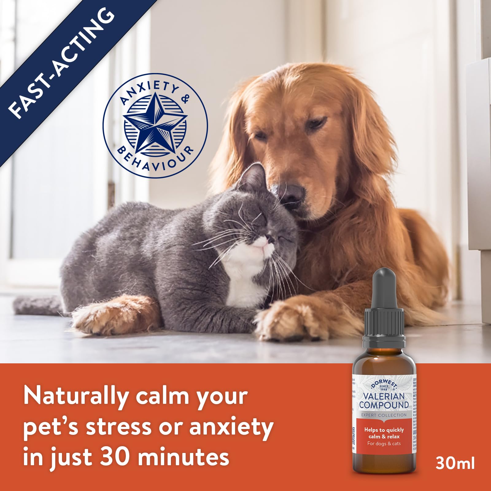 DORWEST HERBS Valerian Compound Calming Liquid Drops for Dogs & Cats | 30ml | Fast Acting, Non-Drowsy