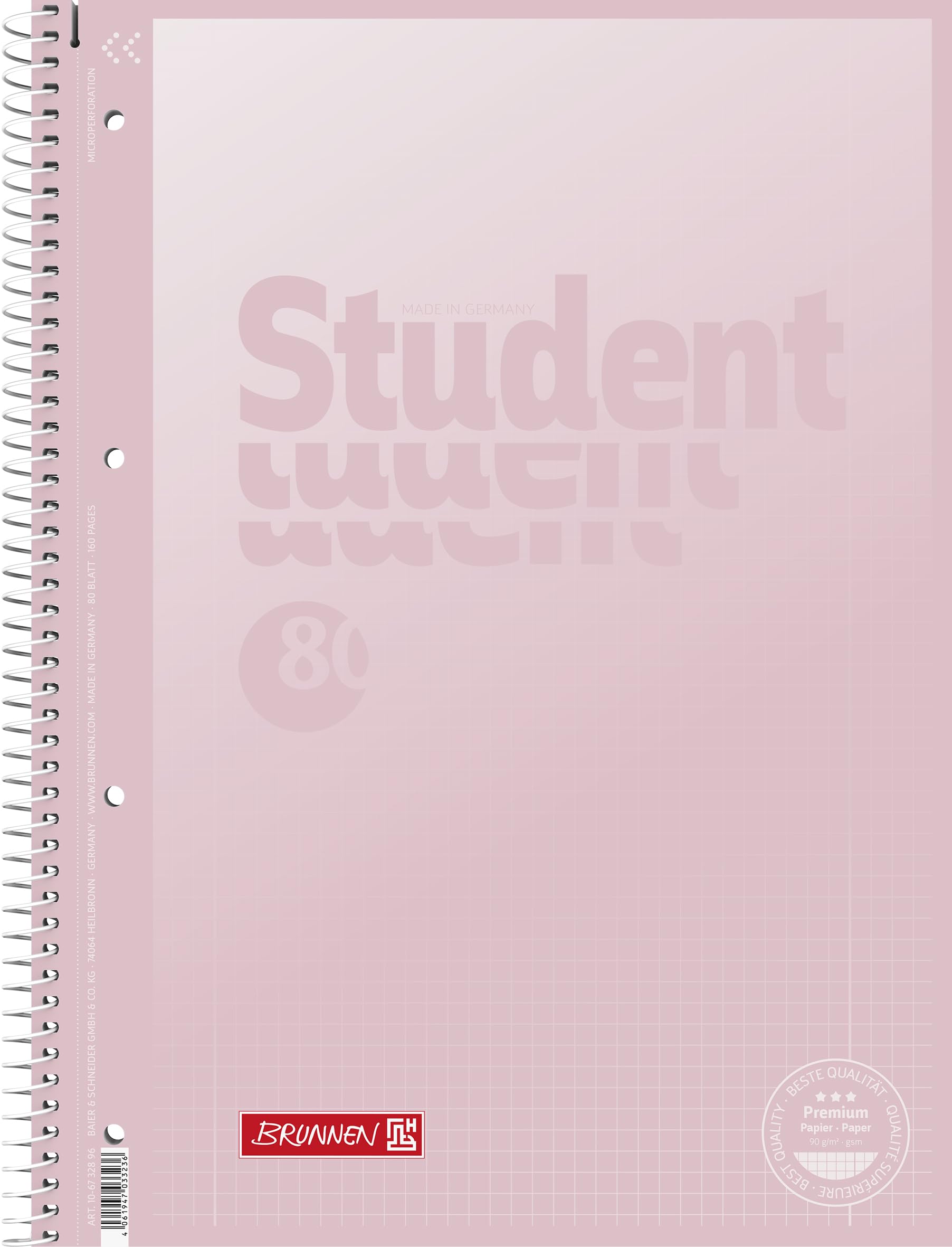 BRUNNEN College Notepad Premium Student 'Pastel' | A4 Squared 5mm | 80 Sheets 5