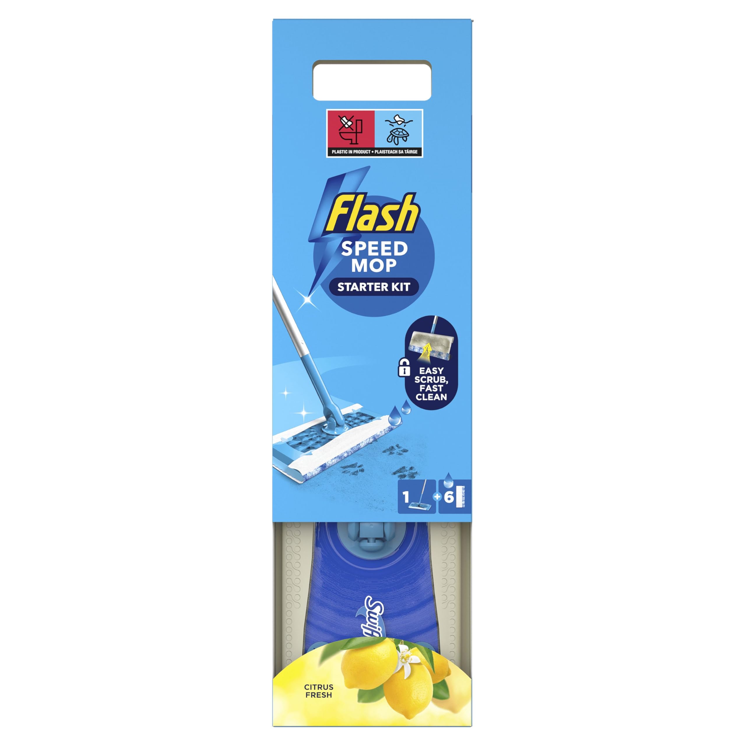 FLASH Speedmop Wet Mop Floor Cleaner Starter Kit with 6 Wet Refills | Citrus Scent
