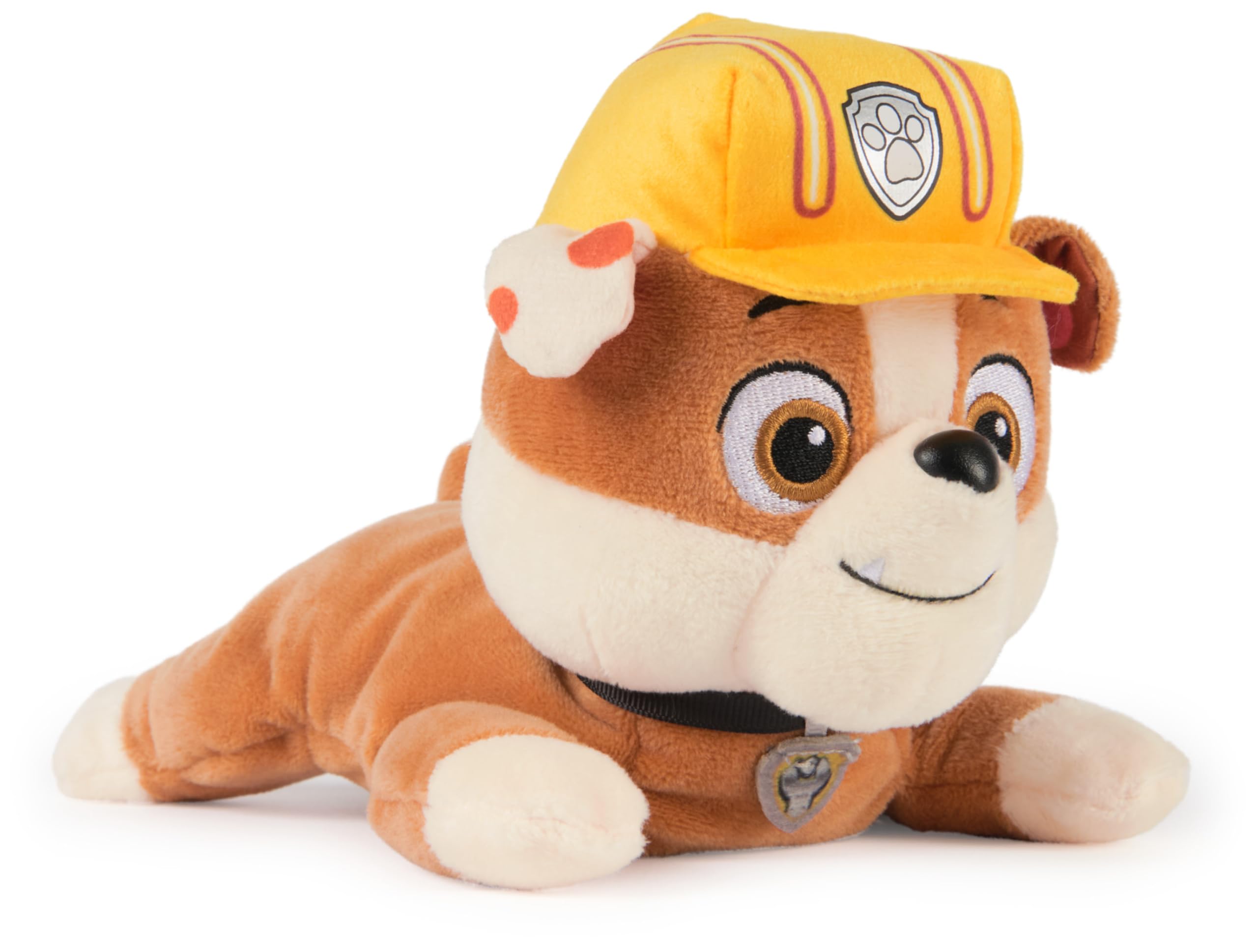 Paw Patrol GUND Rubble Lounging Plush Toy - 8 Inches, Weighted, Surface-Washable