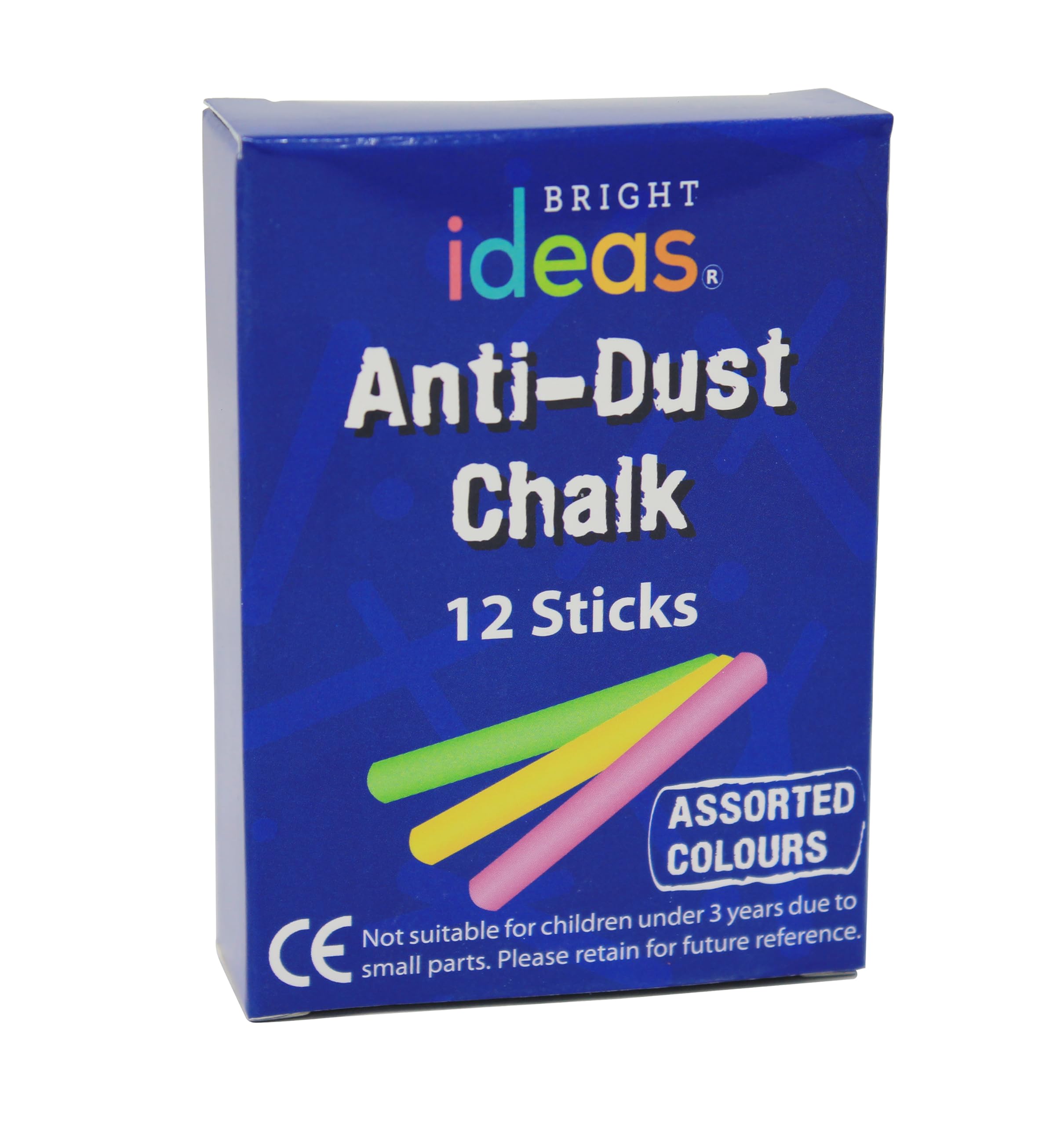 Bright Ideas Assorted Colour Chalk Sticks - 12 Pack, 8cm Length, Non-Toxic Gypsum 1