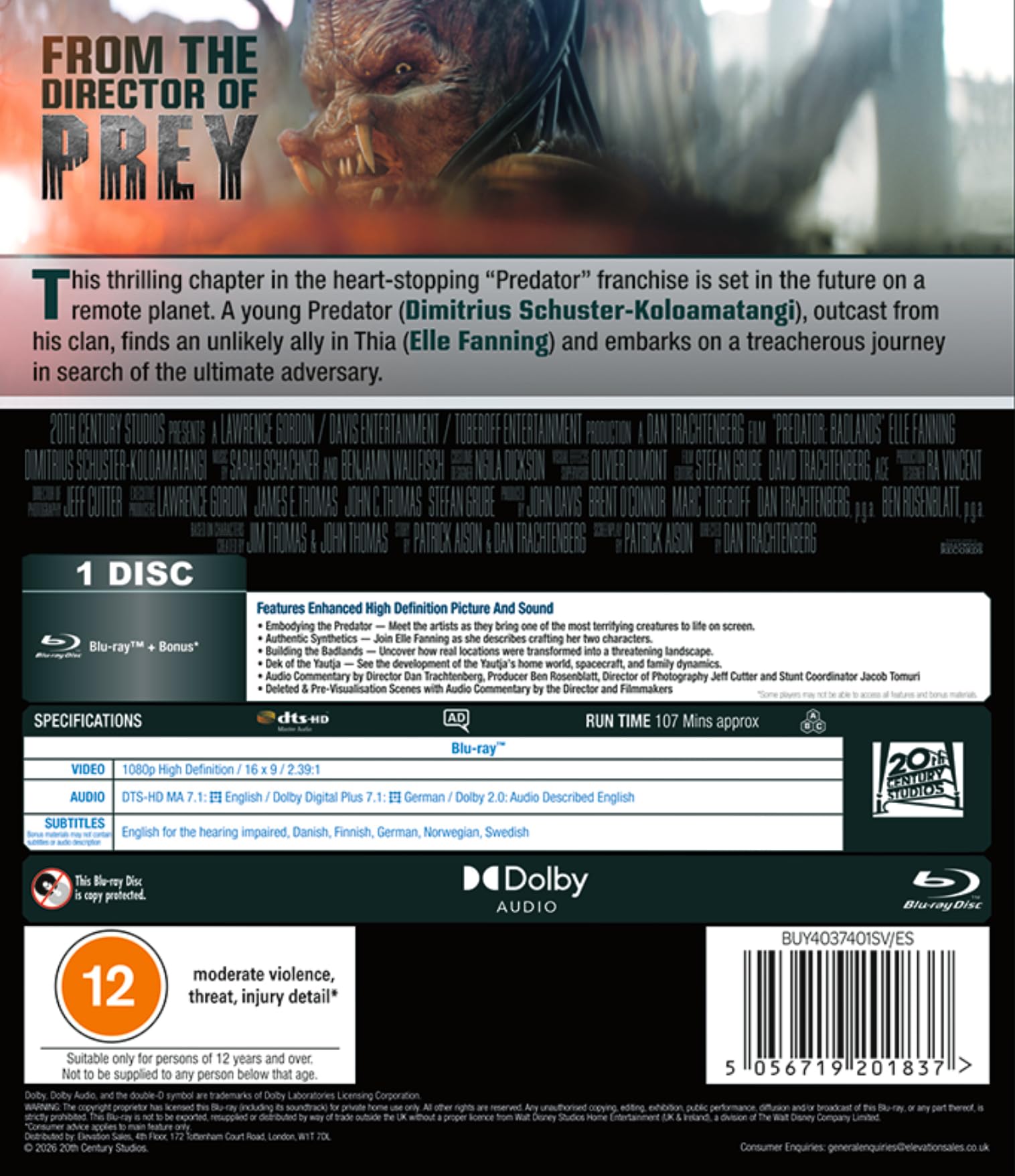 PREDATOR BADLANDS BD [Blu-ray] [Region Free] 2