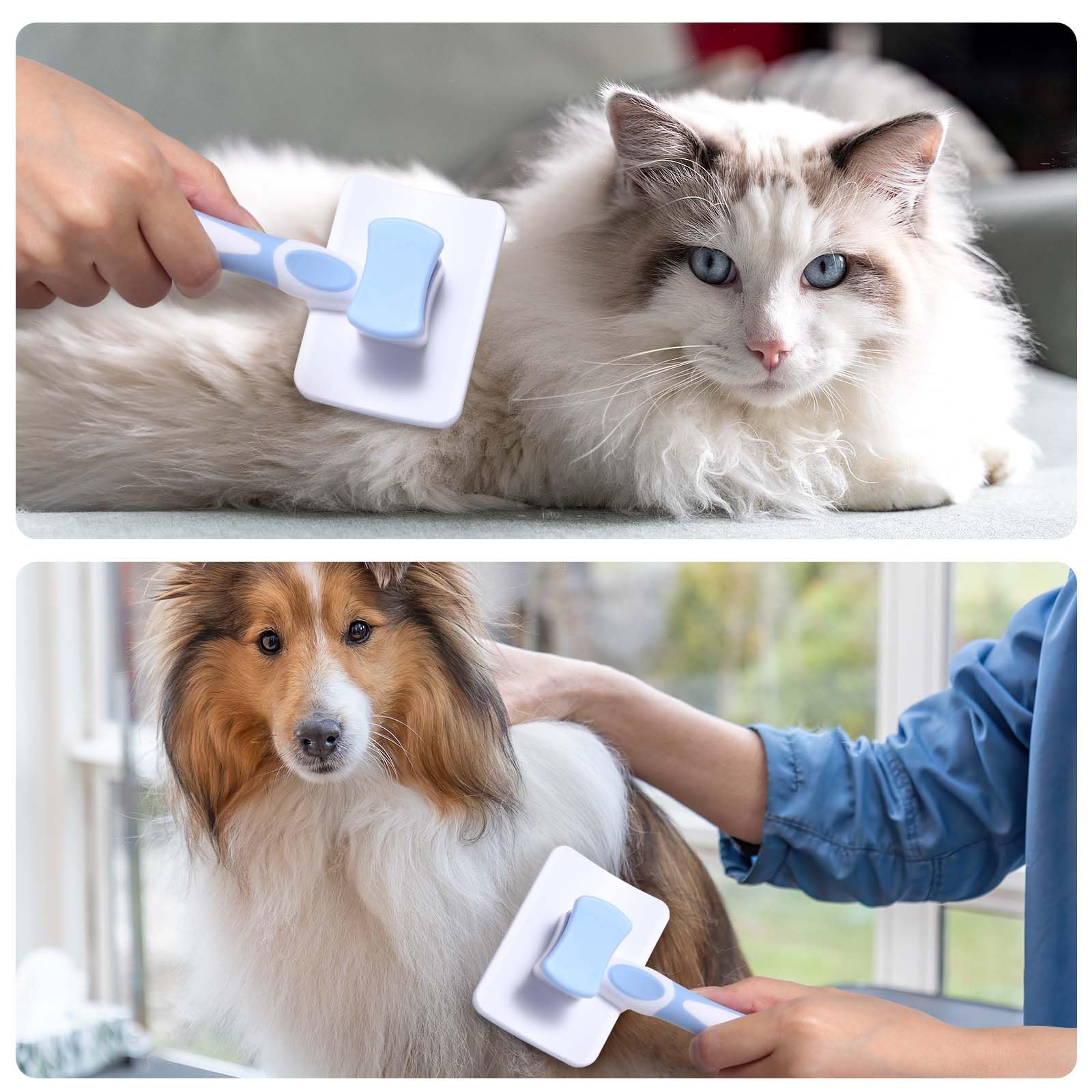 Vinabo Self-Cleaning Pet Slicker Brush for Dogs and Cats - Reduces Shedding 90% | Blue 2