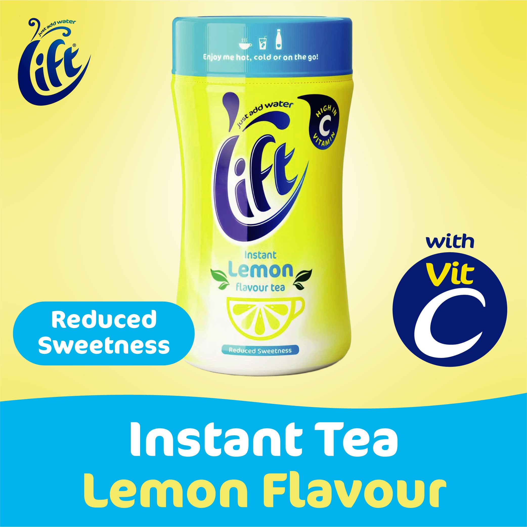 Lift Instant Lemon Flavour Tea Reduced Sweetness | 6 x 165g Jars | Hot or Iced Tea | Rainforest Alliance Certified 4