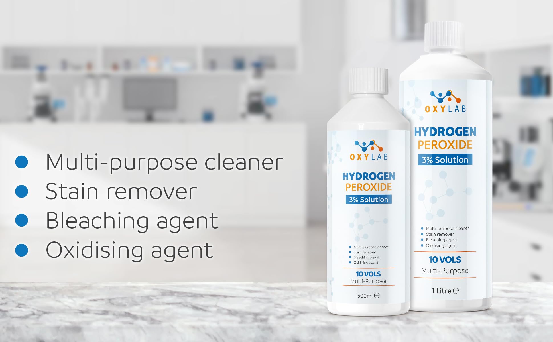 OxyLAB Hydrogen Peroxide 3% Solution - 500ml Multi-Purpose Cleaner & Stain Remover 3