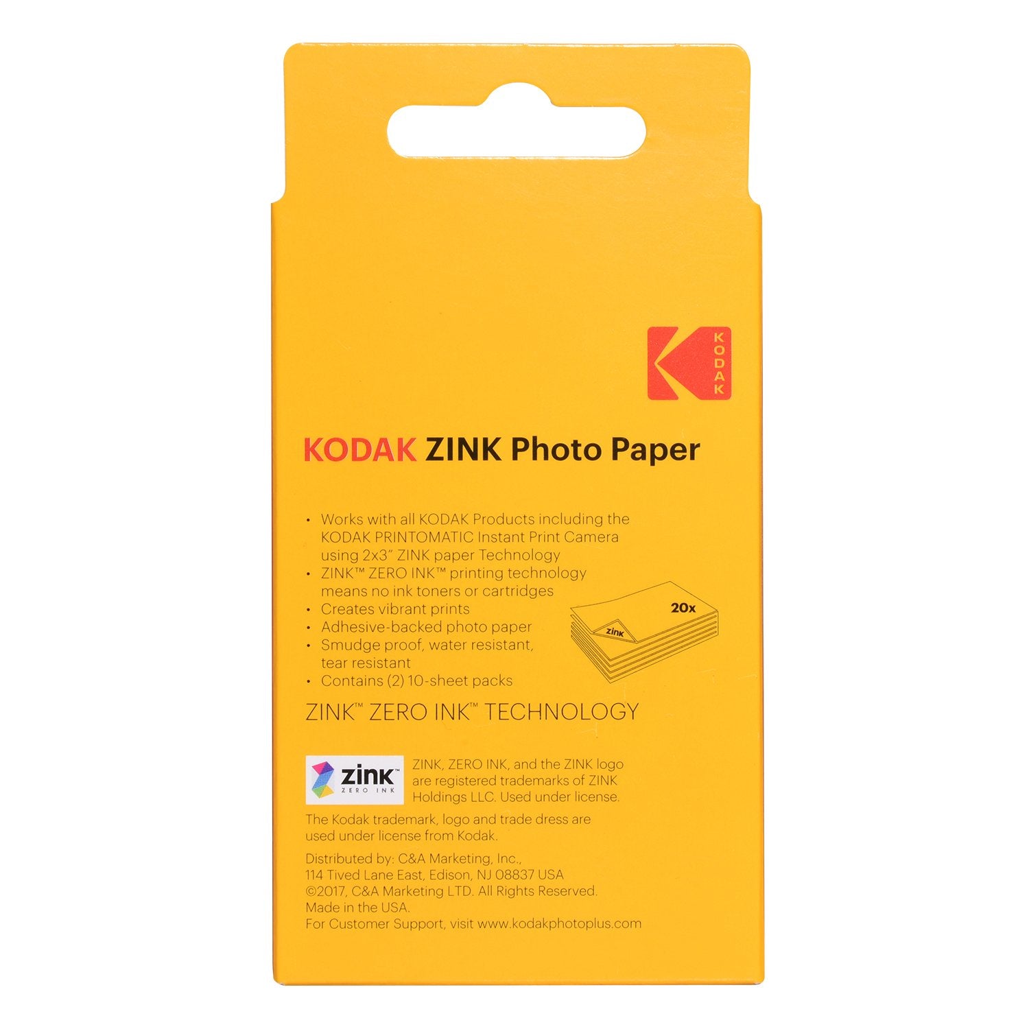 KODAK Premium Zink Photo Paper - 2"x3" Size | 20 Sheets | Water & Tear Resistant