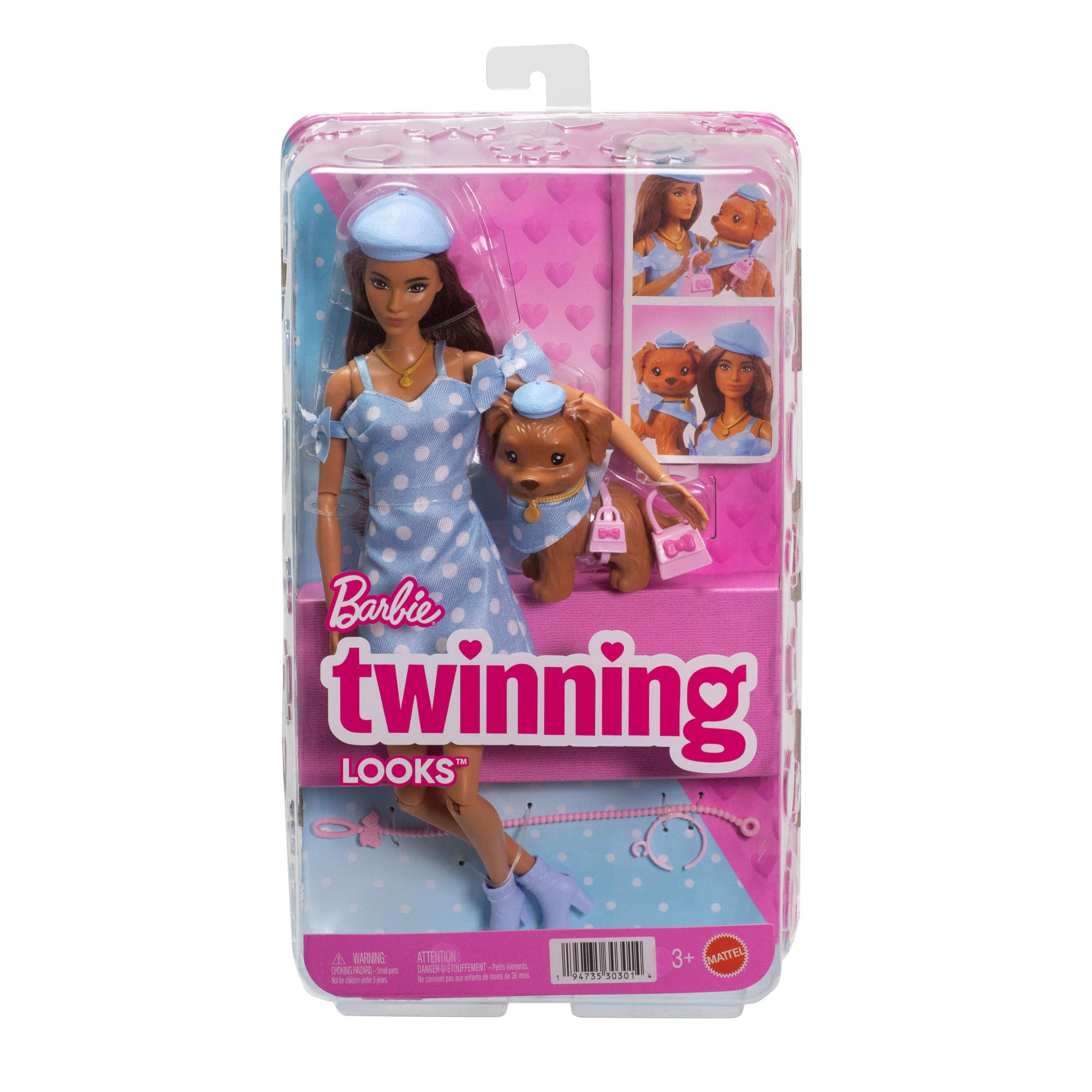 Barbie Twinning Looks Doll with Pet Dog - Matching Outfits & Accessories | Ages 3+ 6