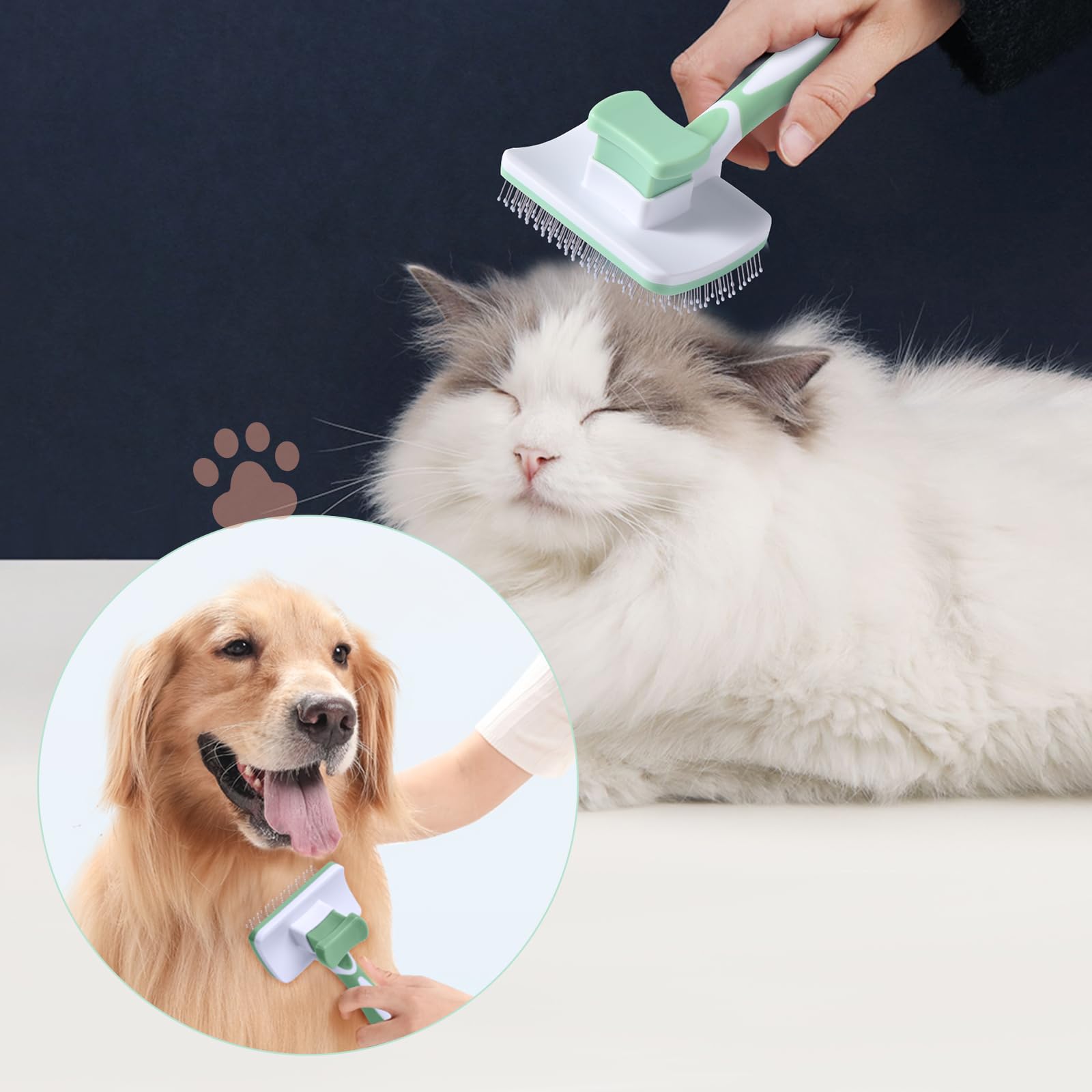 Vinabo Pet Self-Cleaning Slicker Brush - Removes Undercoat & Tangles | Green 4