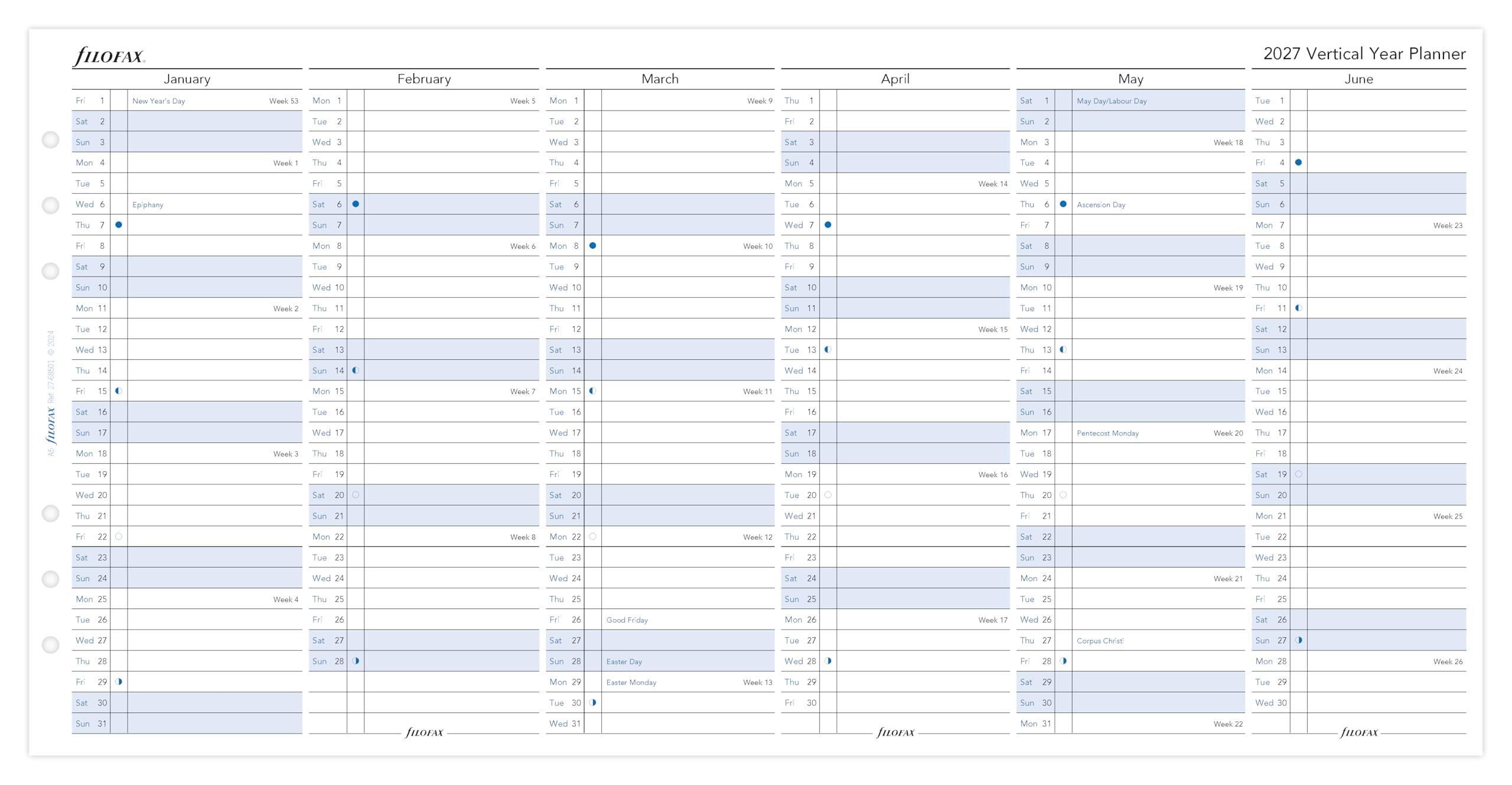 Filofax A5 Vertical Year Planner Refill 2027 | 100gsm Fountain Pen Friendly Paper 4