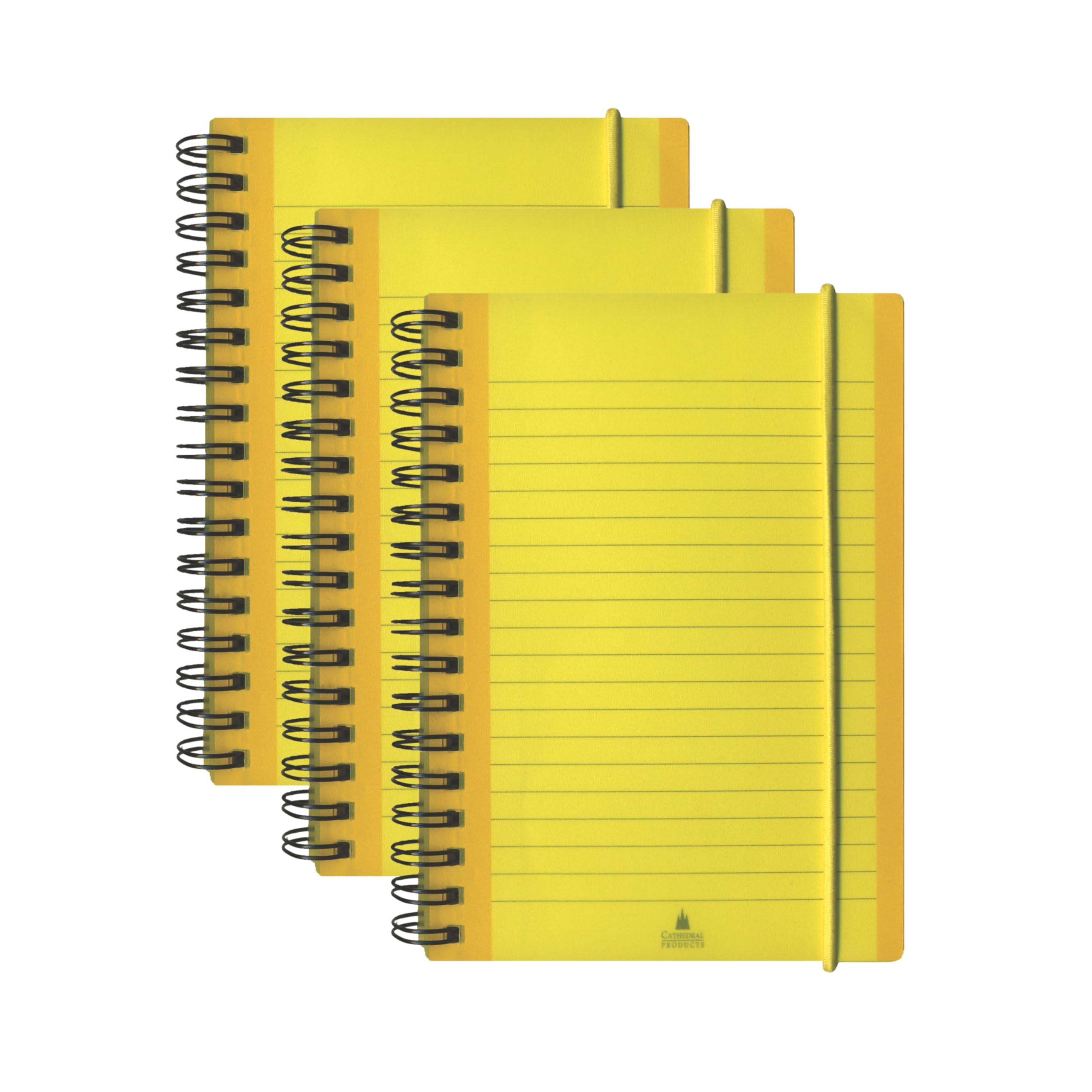 Cathedral Products Pack of 3 A6 Spiral Bound Notebooks - Neon Yellow | 80GSM Lined Paper | Perforated Pages