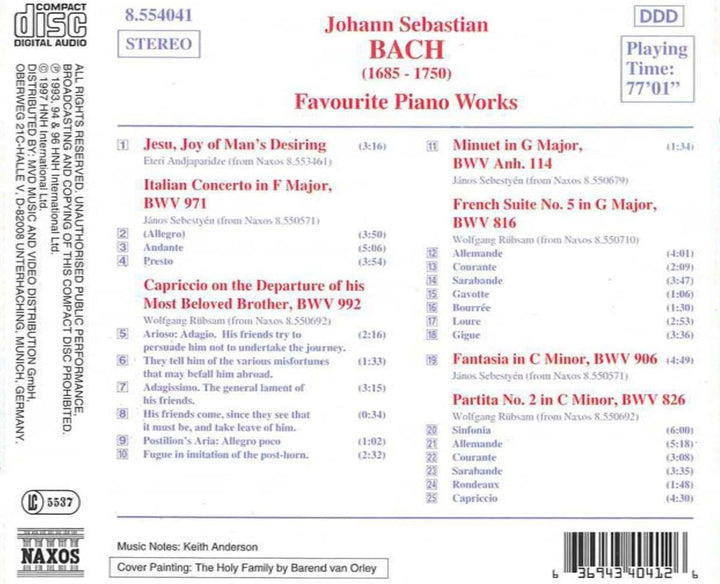 Bach - Favourite Piano Music [Audio CD]