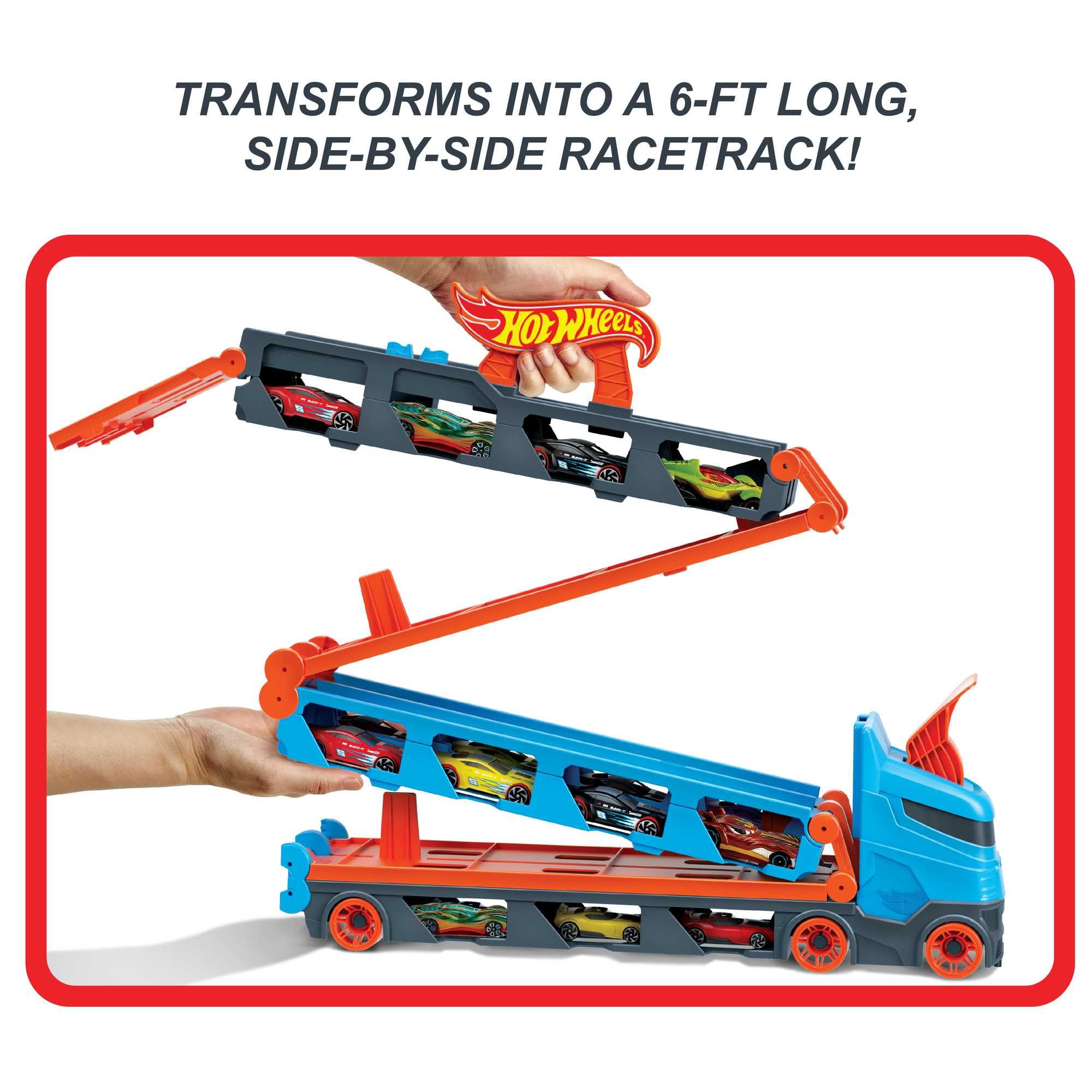 Hot Wheels Speedway Hauler Storage Carrier with 3 Cars & 6-Foot Race Track HGH33 6