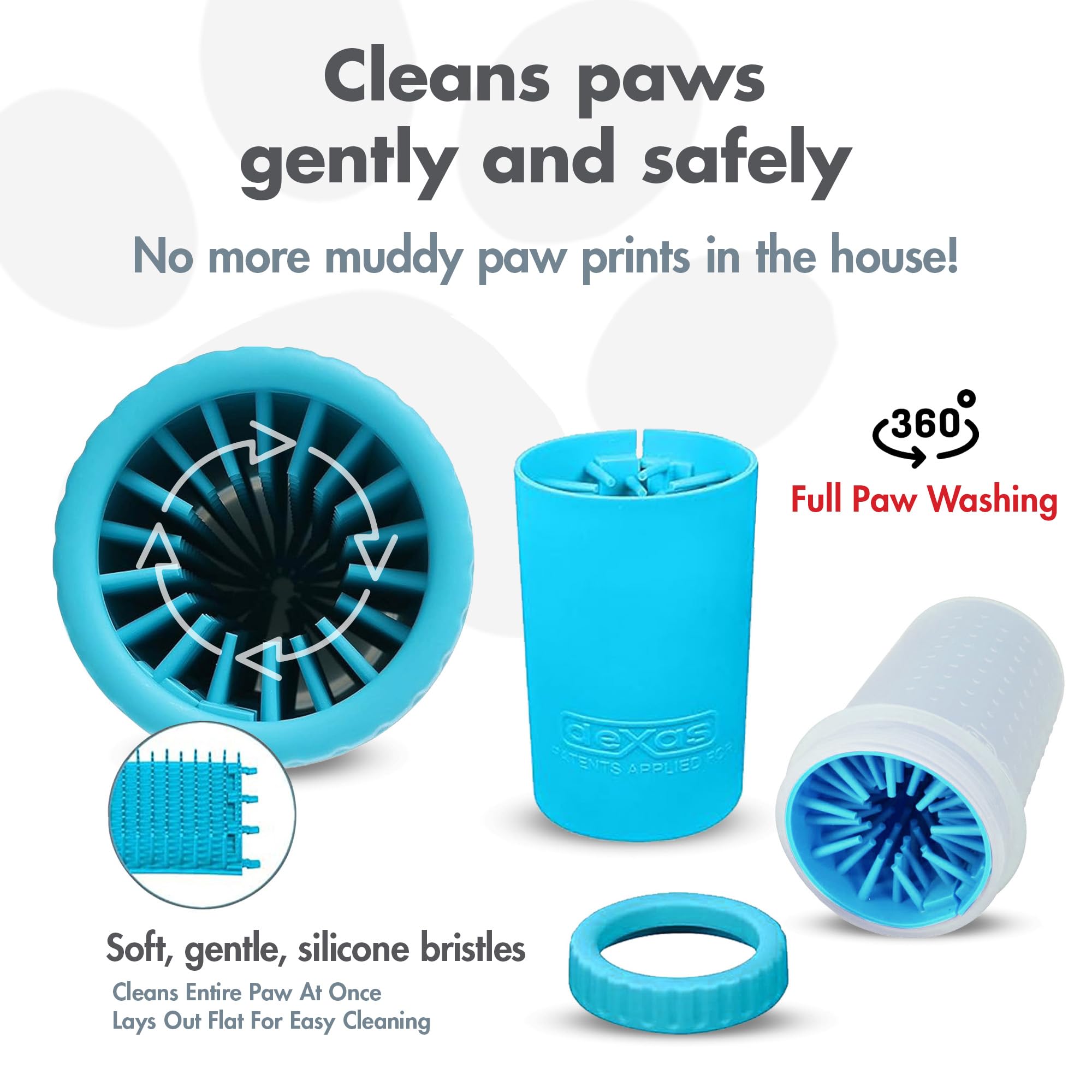 Dexas MudBuster Portable Dog Paw Cleaner - Medium Size, Blue Silicone Bristles