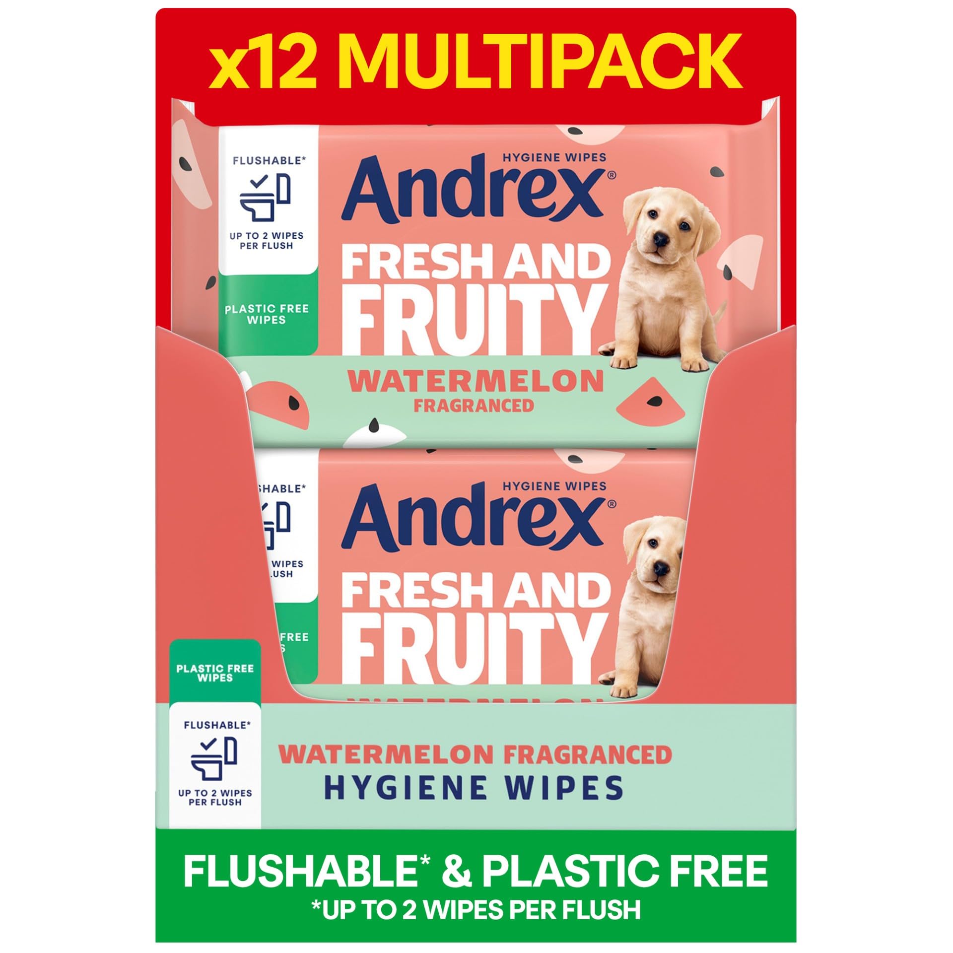 Andrex Fresh and Fruity Hygiene Wipes - Watermelon Scent, Flushable, 12 Packs 1