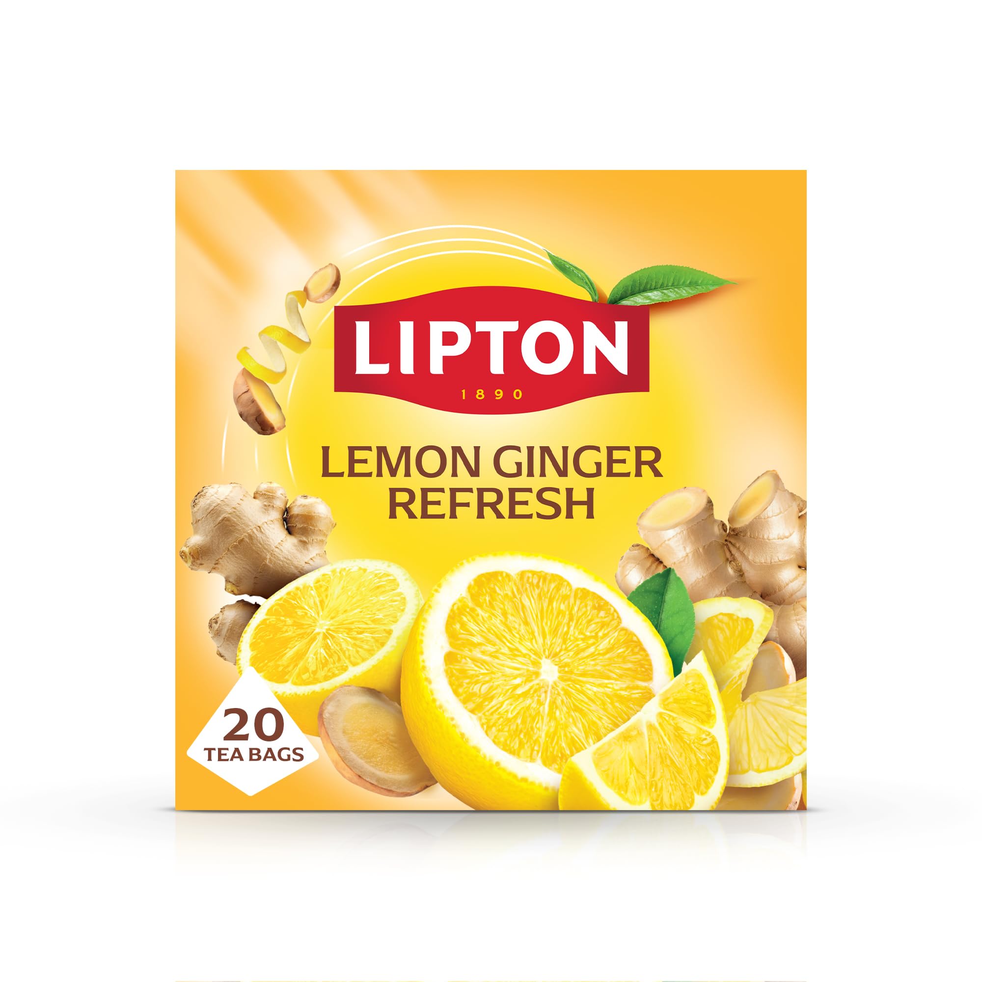 Lipton Lemon Ginger Refresh Fruit Infusion Herbal Tea Bags, 20 Count, Caffeine Free