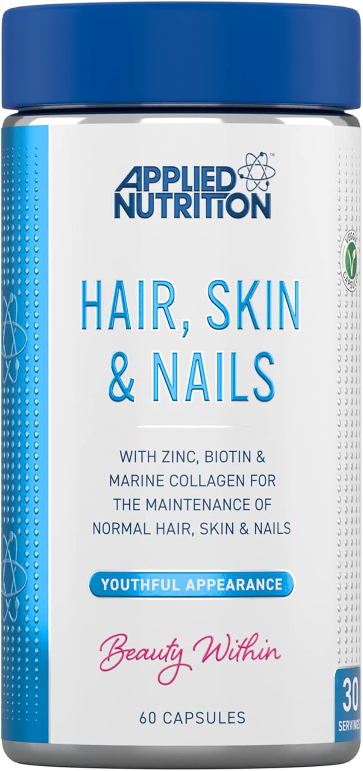 Applied Nutrition Hair, Skin, Nails - Biotin & Marine Collagen Supplement for Healthy Hair, Skin, and Nails - 60 Capsules