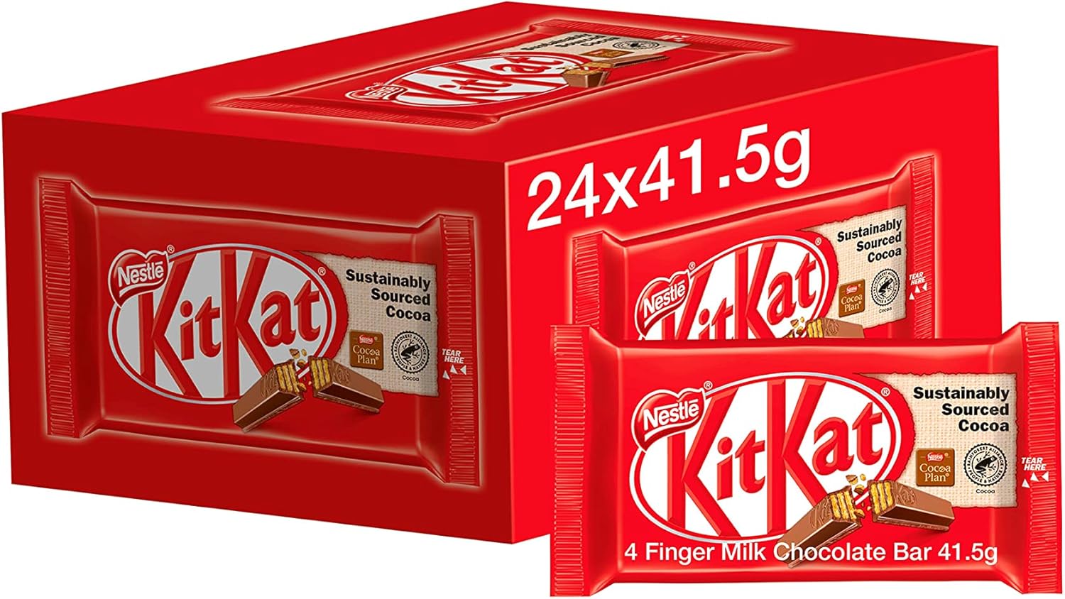 KITKAT - 4 Finger Milk Chocolate Bars, 24-Pack (24 x 41.5 g)