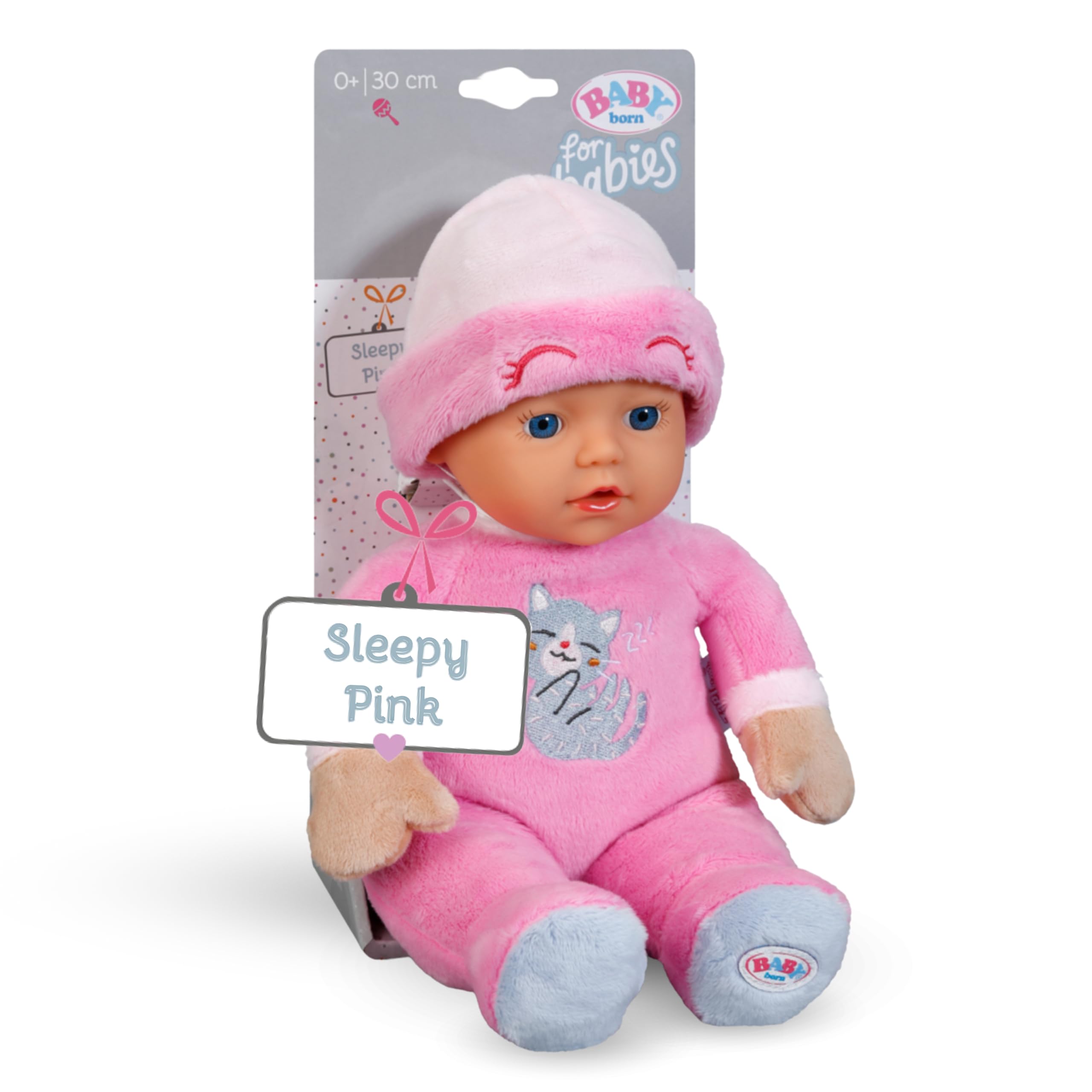 BABY born Sleepy Pink 30cm Soft Fabric Doll with Cat Design - Cuddly Baby Toy 1