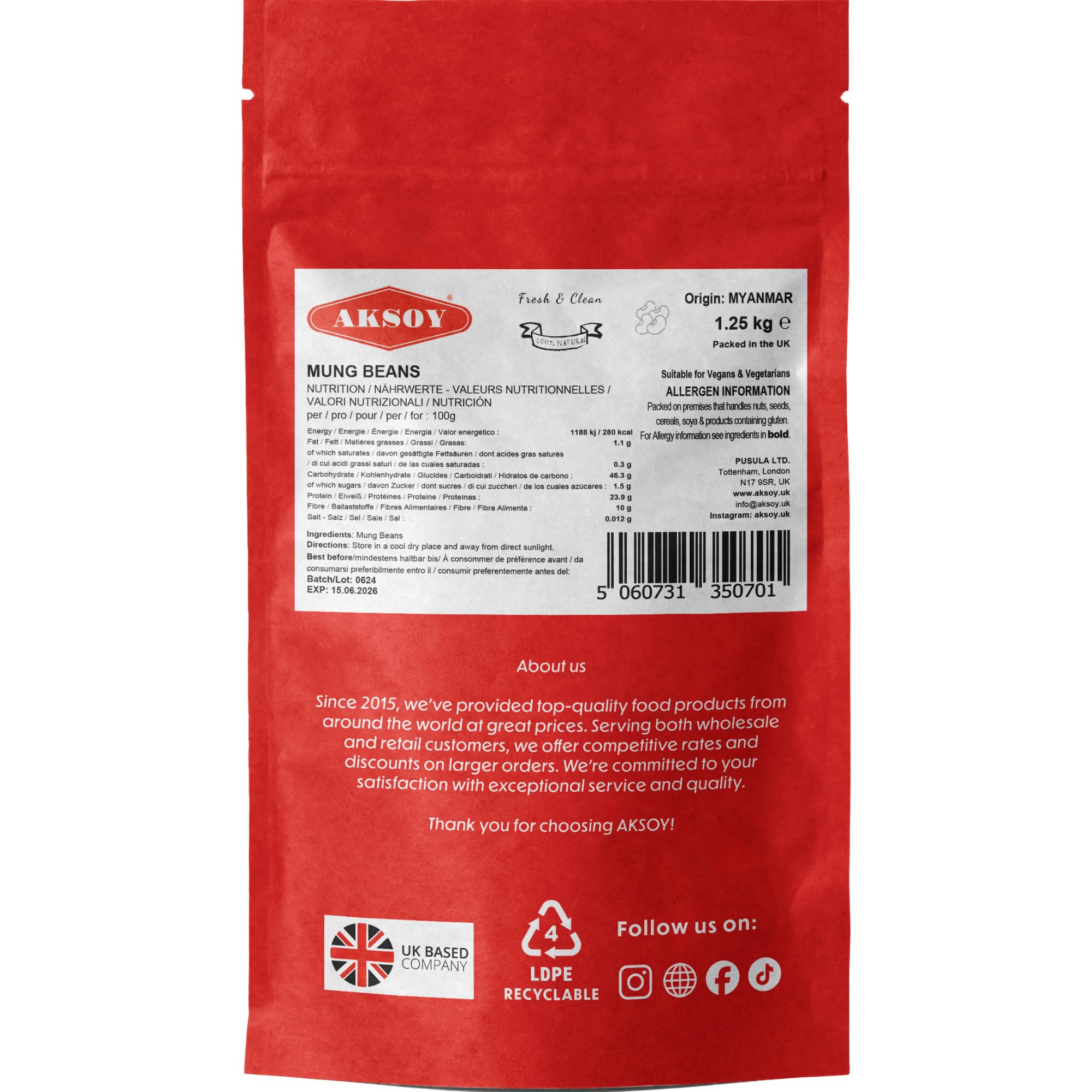 AKSOY Mung Beans - High Protein & Fiber, Non-GMO | 1.25kg 7