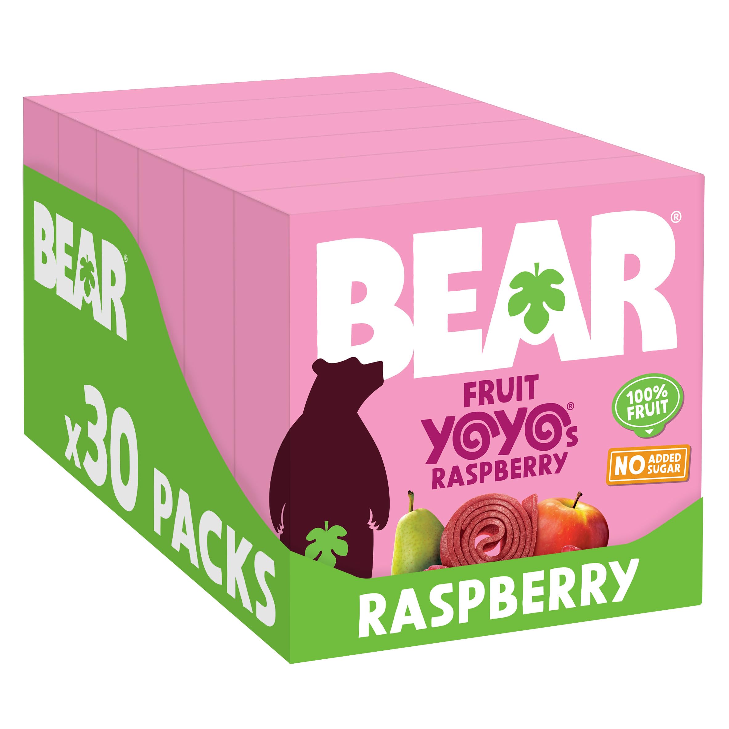 BEAR Raspberry Yoyos Dried Fruit Rolls - Vegan, High Fibre | 30 x 20g Packs