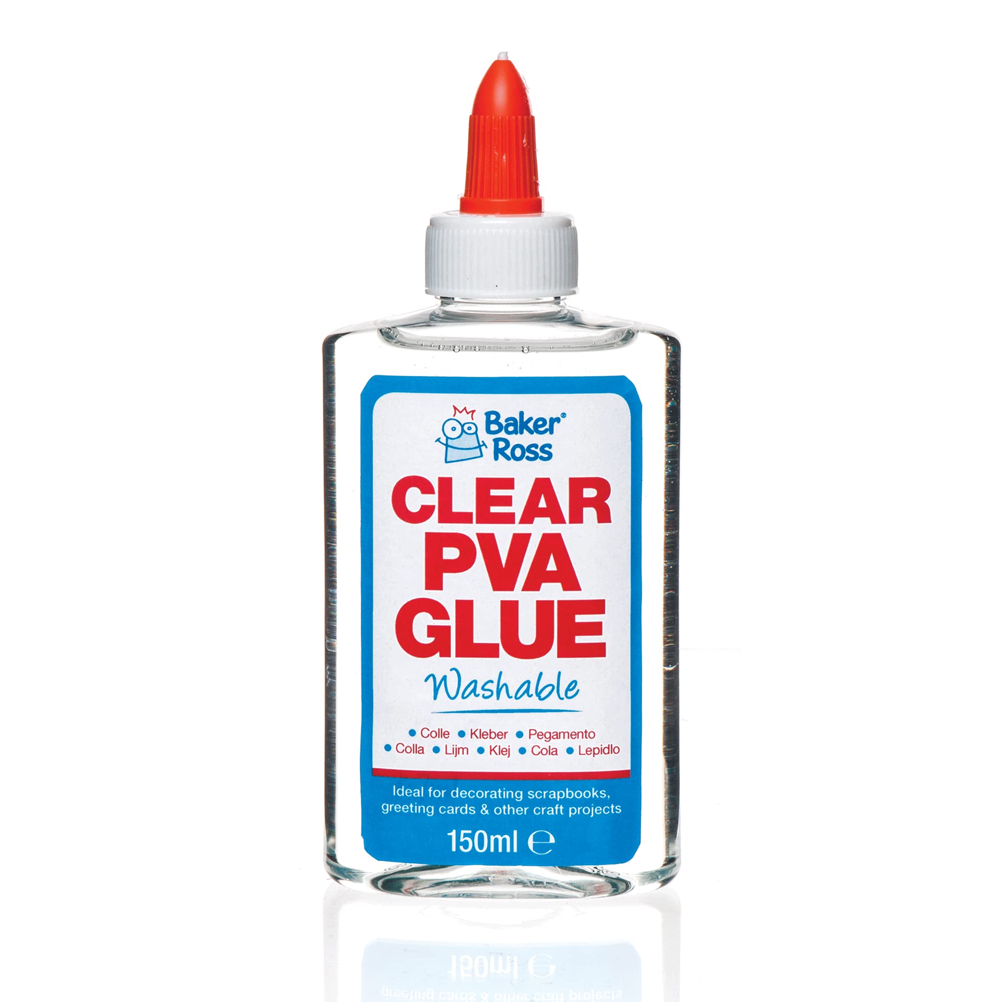 Baker Ross AR533 Clear PVA Glue - 150 ml Washable Liquid Glue for Crafts and Slime 1