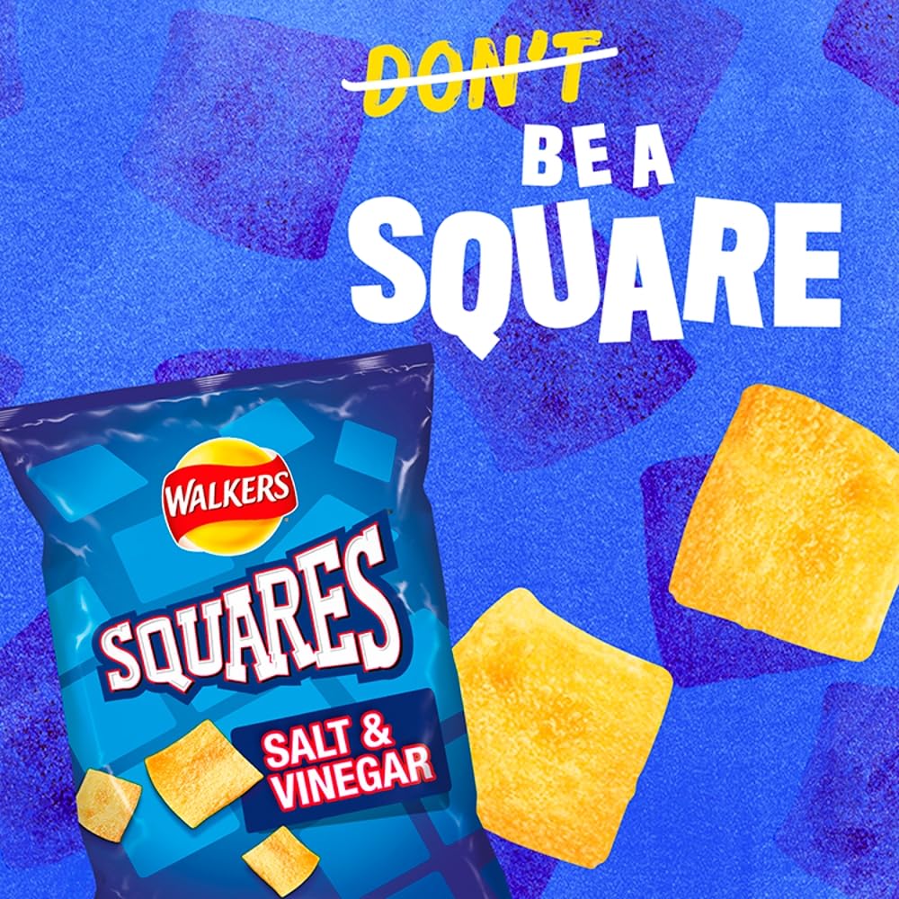 Walkers Squares Potato Snacks Multipack - 12 x 22g Packs | Salt & Vinegar, Ready Salted, Cheese & Onion 2