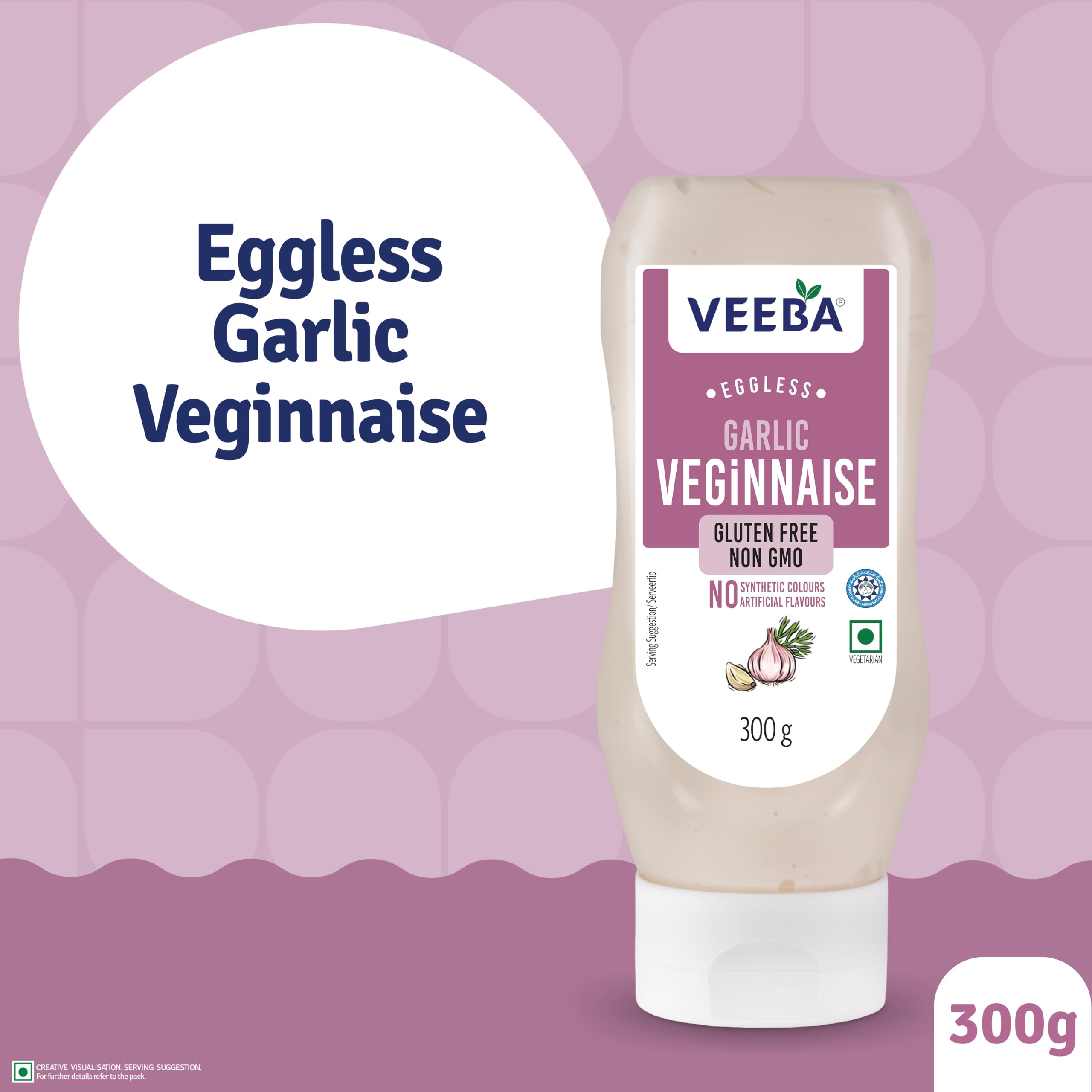 Veeba Garlic Veginnaise Mayo Eggless - Vegetarian, Creamy Texture | 300g Pack 3