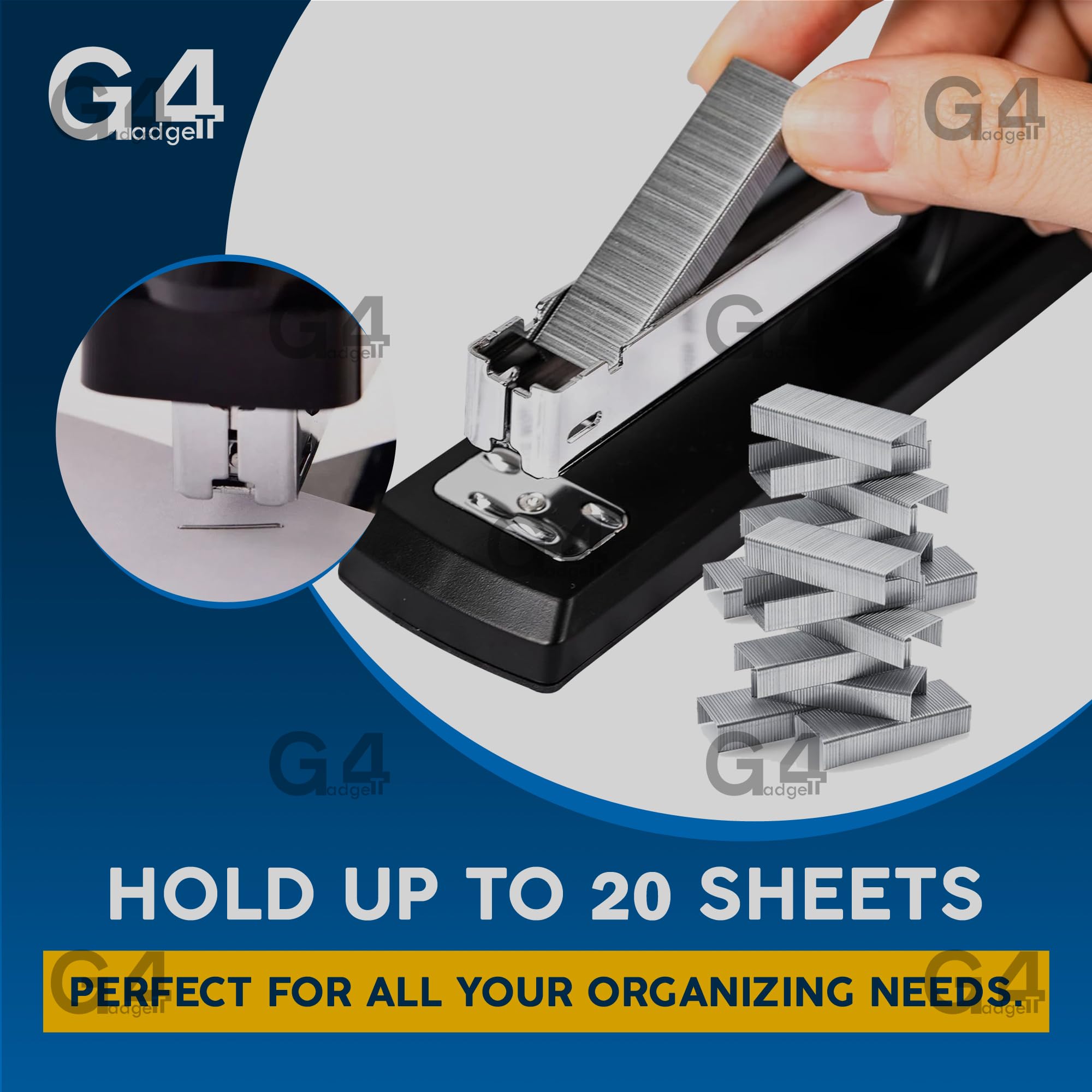 G4GADGET Desktop Stapler - 20 Sheet Capacity, Anti-Jam Mechanism | Includes 5000 Staples