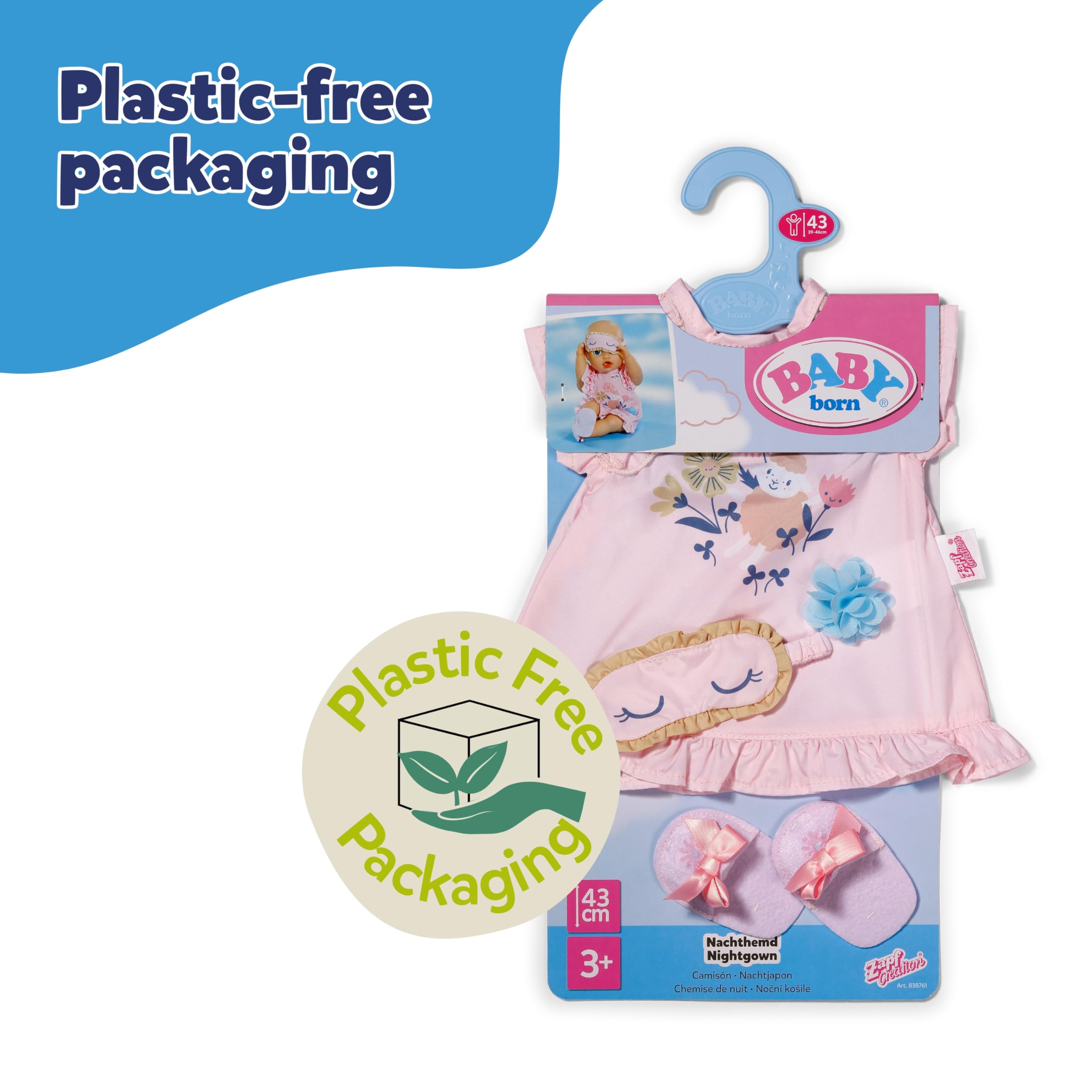 BABY born Nightgown Set - Includes Sleep Mask & Slippers | Pink | Polyester 6