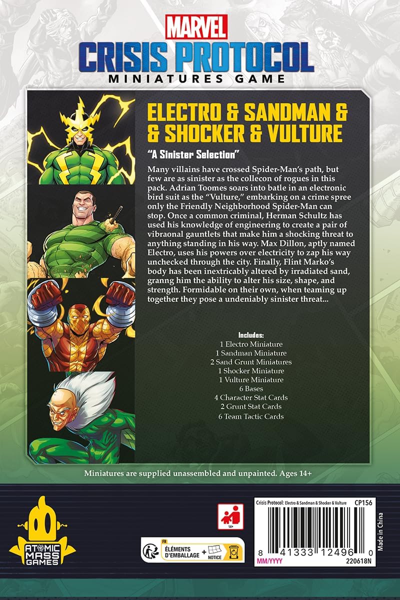 Atomic Mass Games Marvel Crisis Protocol Electro, Sandman, Shocker & Vulture Villains Pack 5