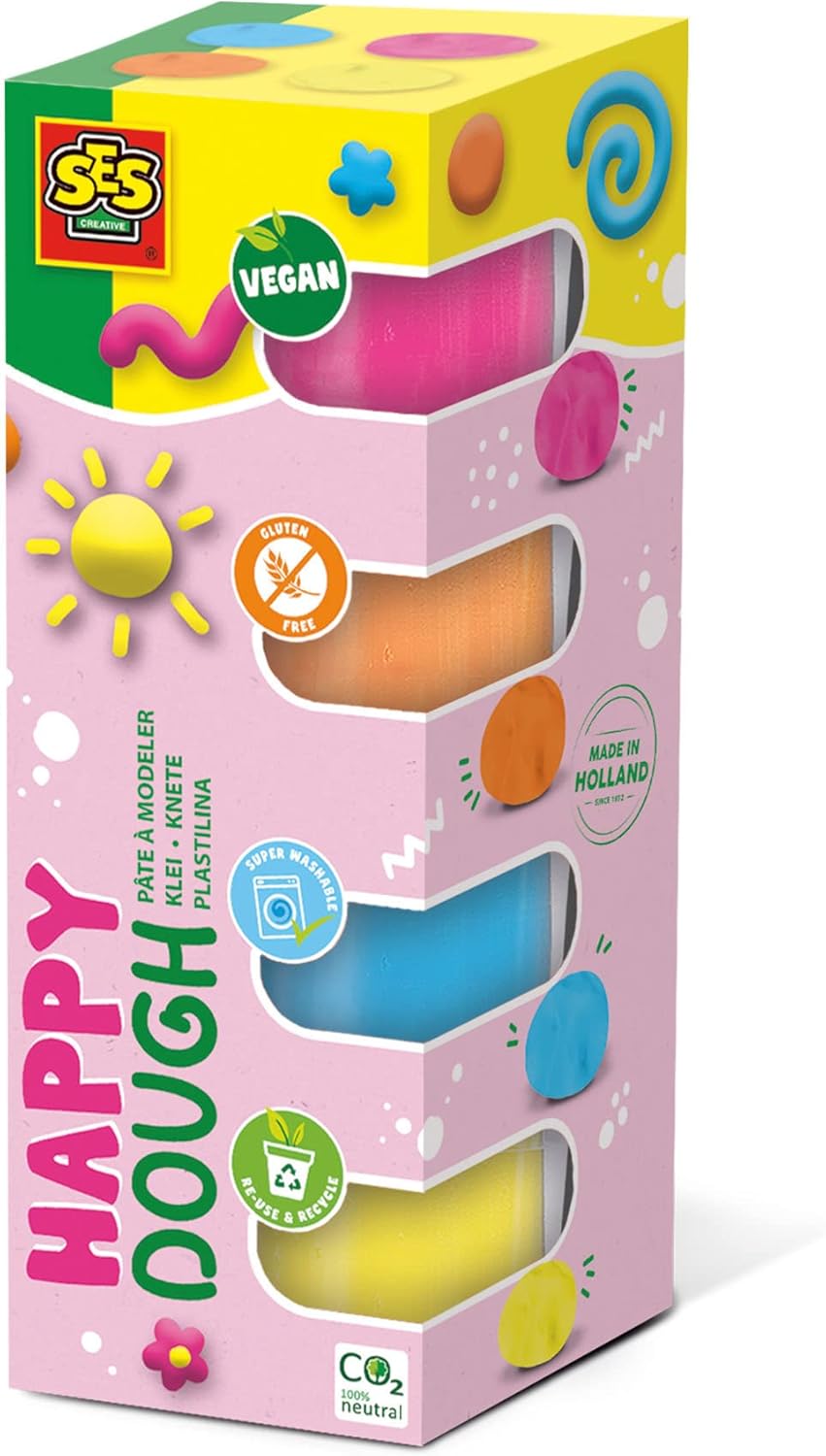 SES Creative Feel Good Dough Happy - Sensory Play Dough Set for Toddlers (4x90g) 1