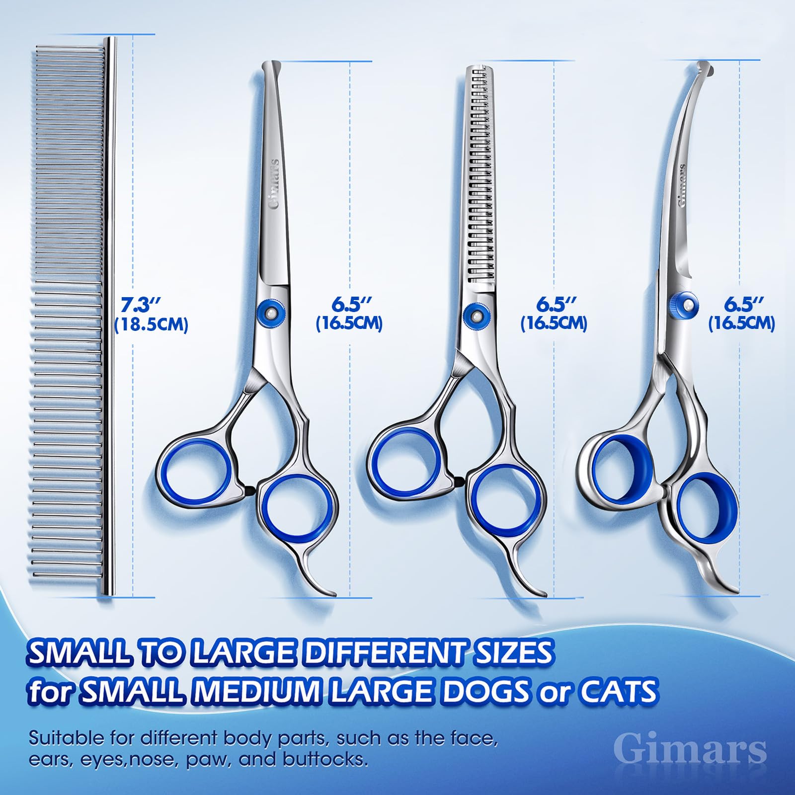 Gimars 5-in-1 Heavy Duty Stainless Steel Pet Grooming Scissors Set with Titanium Coating | Ergonomic
