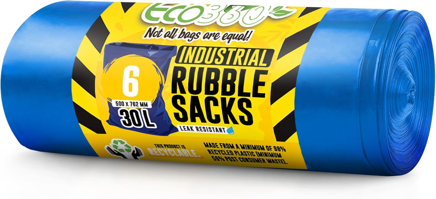 EcoBag 6 Pack Blue 30L 80 Micron Recyclable Heavy Duty Rubble Bags