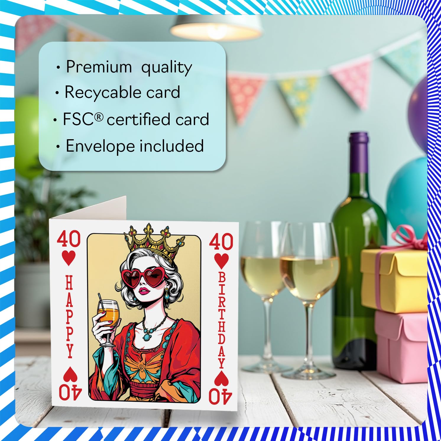 Stuff4 40th Birthday Card for Women - Queen Playing Card Design | 145mm Square 3