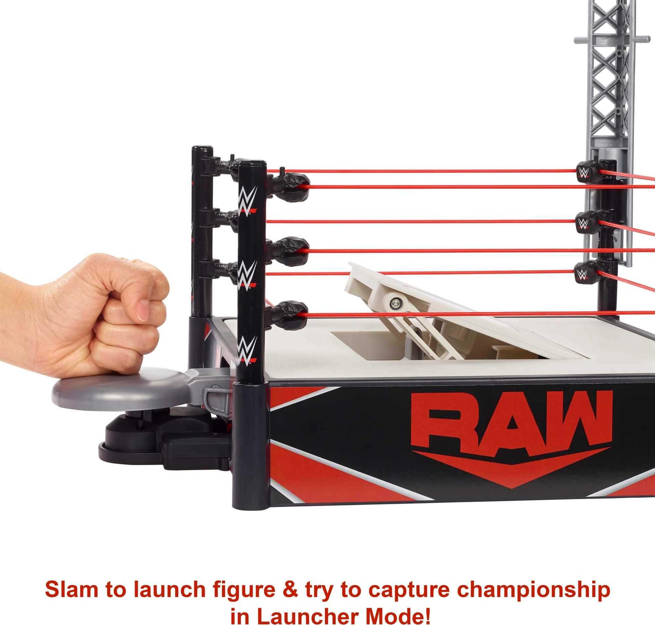 WWE Wrekkin Kickout Ring Spielset – 2-Modus-Actionfiguren-Arena mit Breakaway-Tisch und Meisterschaft, ab 6 Jahren 5