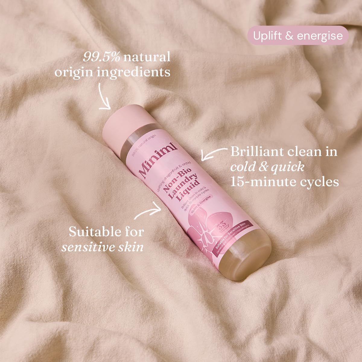 Miniml Laundry Liquid Detergent - 1L Pink Dragonfruit & Orchid Scent | Non Bio | Plant Powered 3